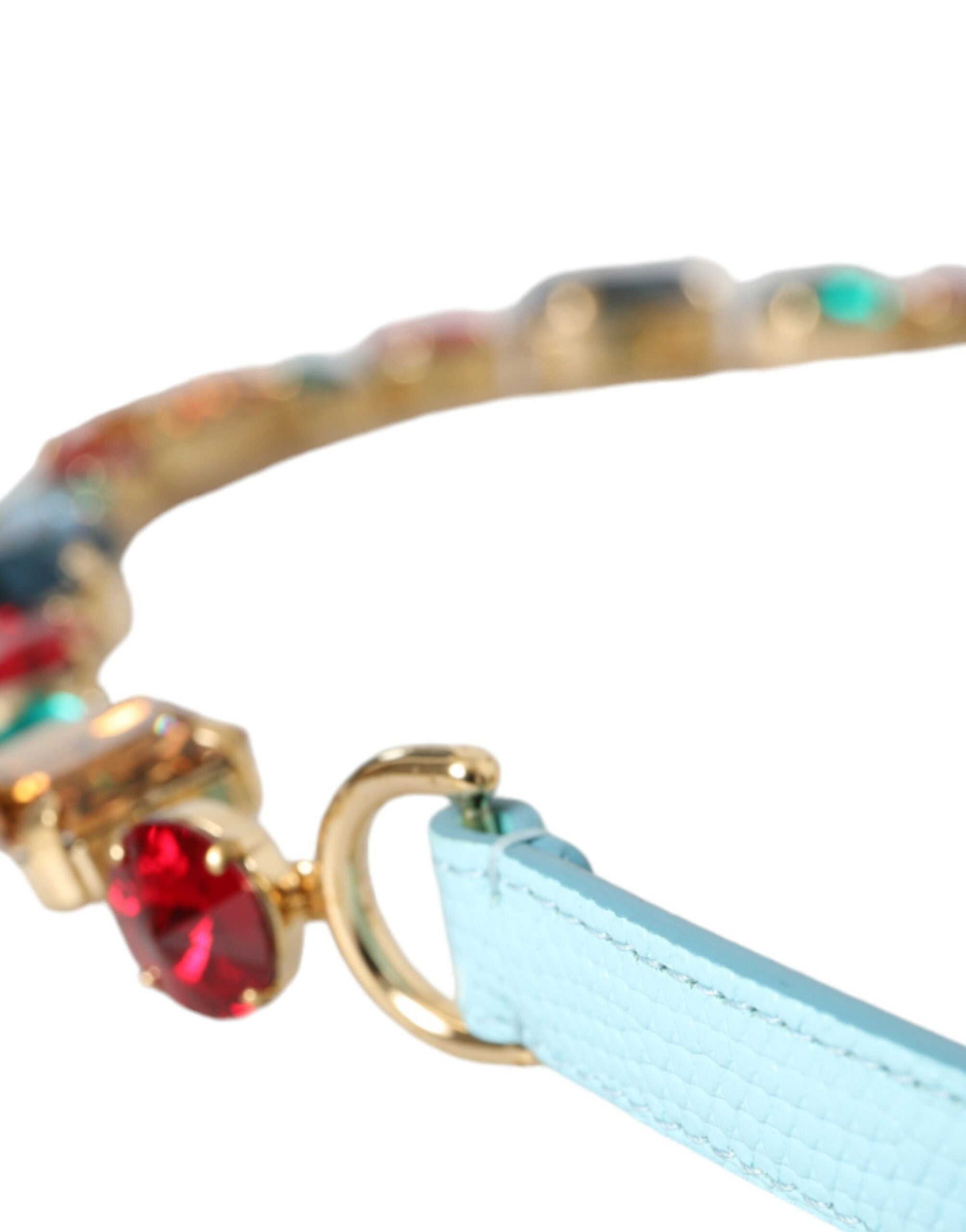 Light Blue Leather Crystal Chain Waist Belt - ventzia