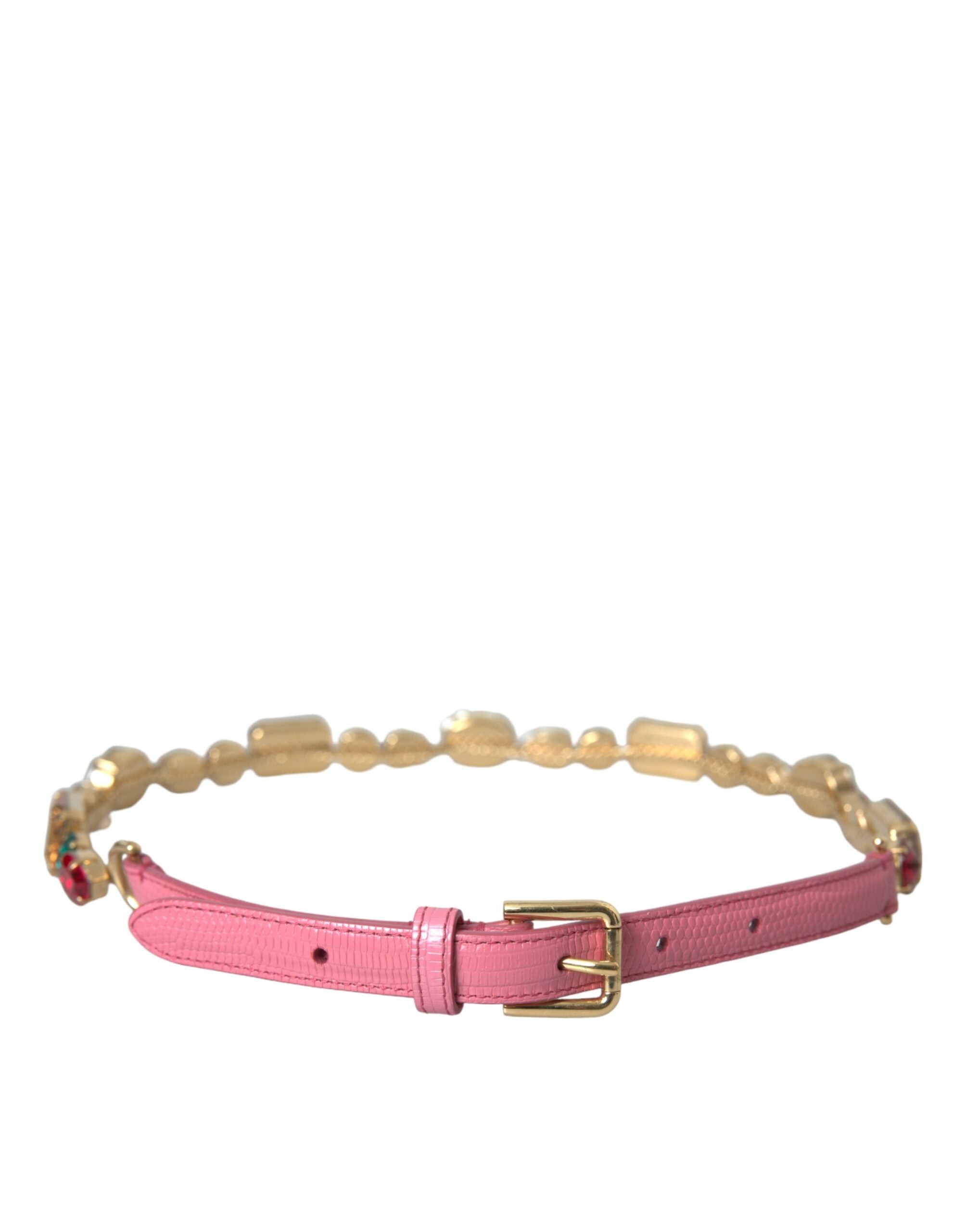 Pink Leather Crystal Chain Embellished Belt - ventzia