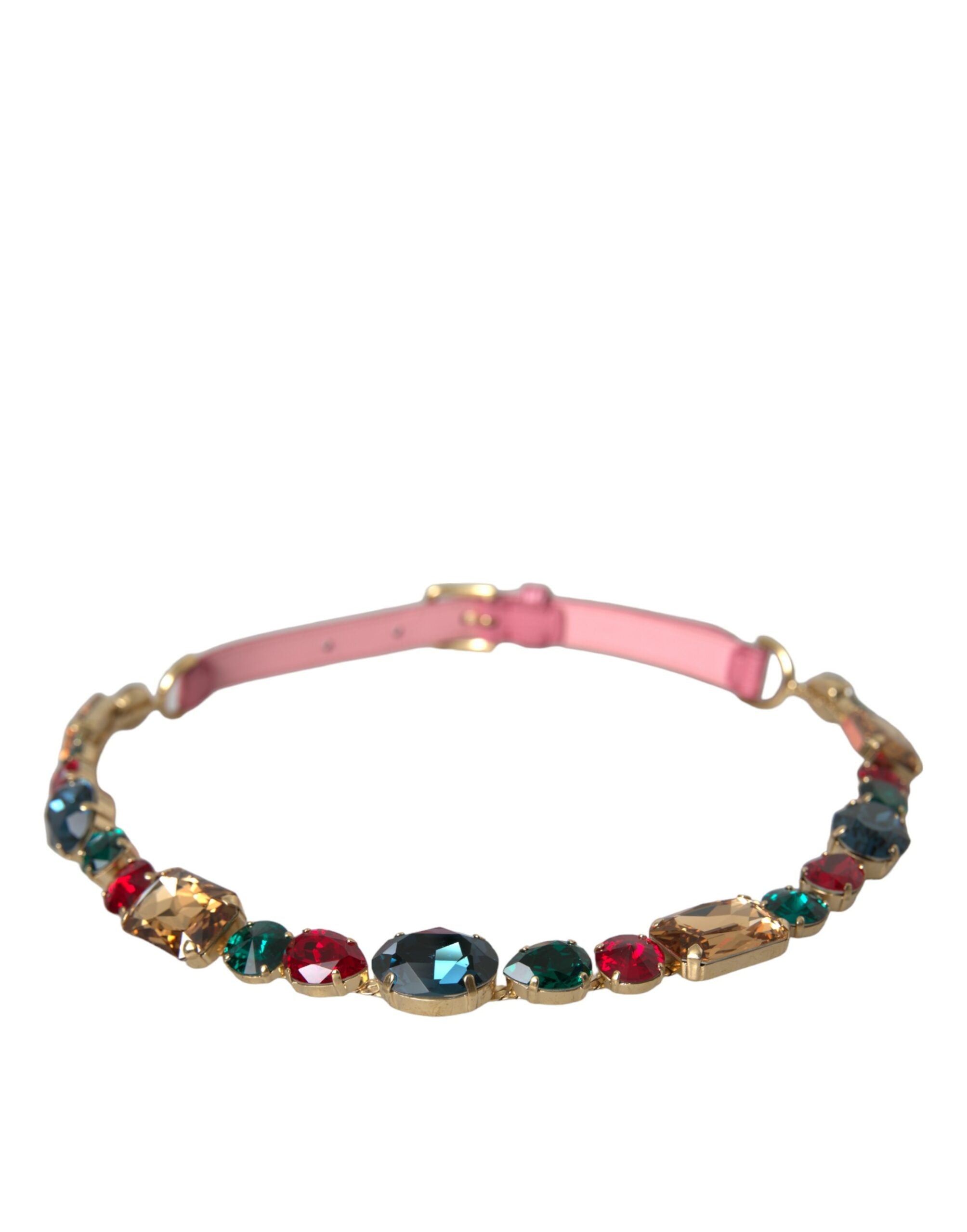 Pink Leather Crystal Chain Embellished Belt - ventzia