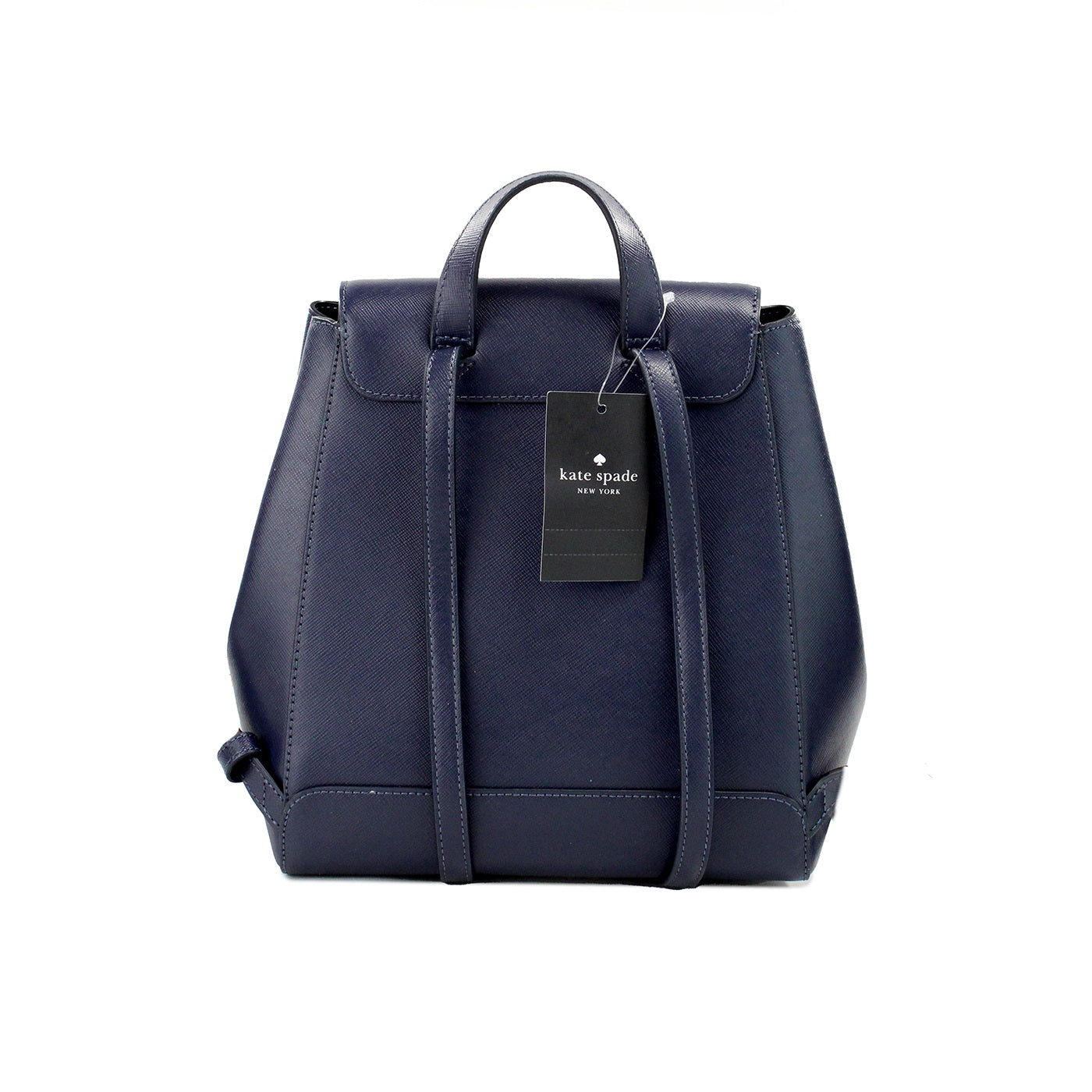 Madison Navy Saffiano Leather Medium Flap Shoulder Backpack Bag - ventzia