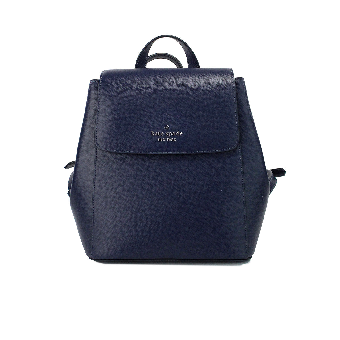Madison Navy Saffiano Leather Medium Flap Shoulder Backpack Bag - ventzia
