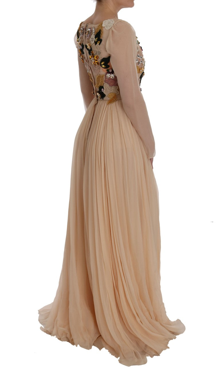 Elegant Floral Embroidered Silk Maxi Dress - ventzia