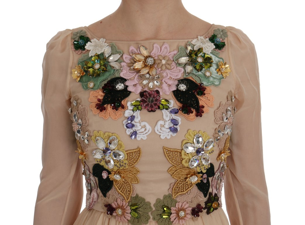 Elegant Floral Embroidered Silk Maxi Dress - ventzia