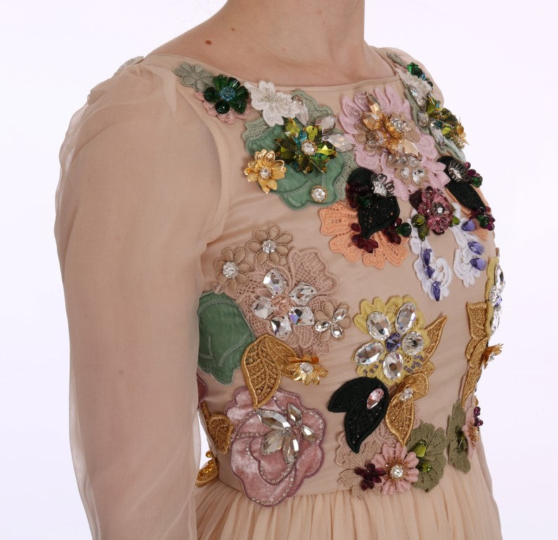 Elegant Floral Embroidered Silk Maxi Dress - ventzia