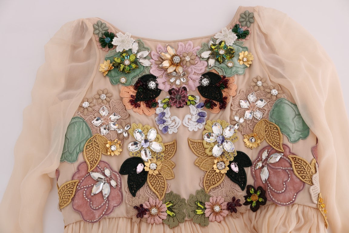 Elegant Floral Embroidered Silk Maxi Dress - ventzia
