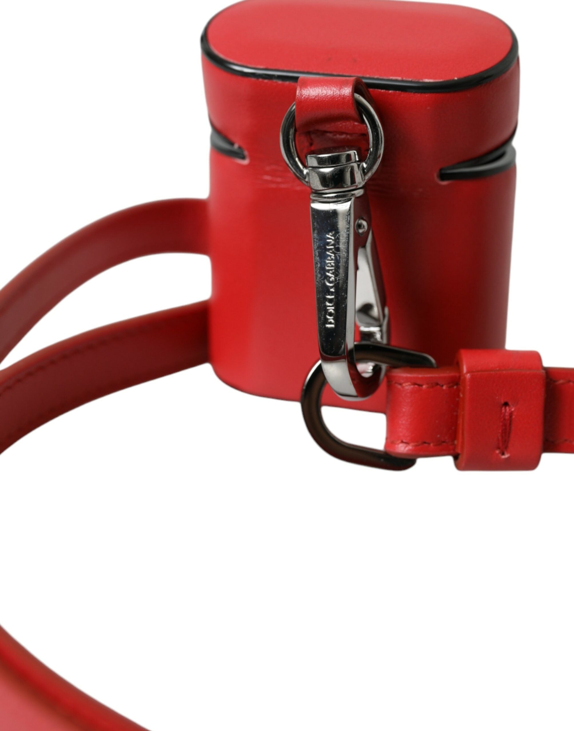 Red Calfskin Leather Logo Print Strap Men Airpods Case - ventzia
