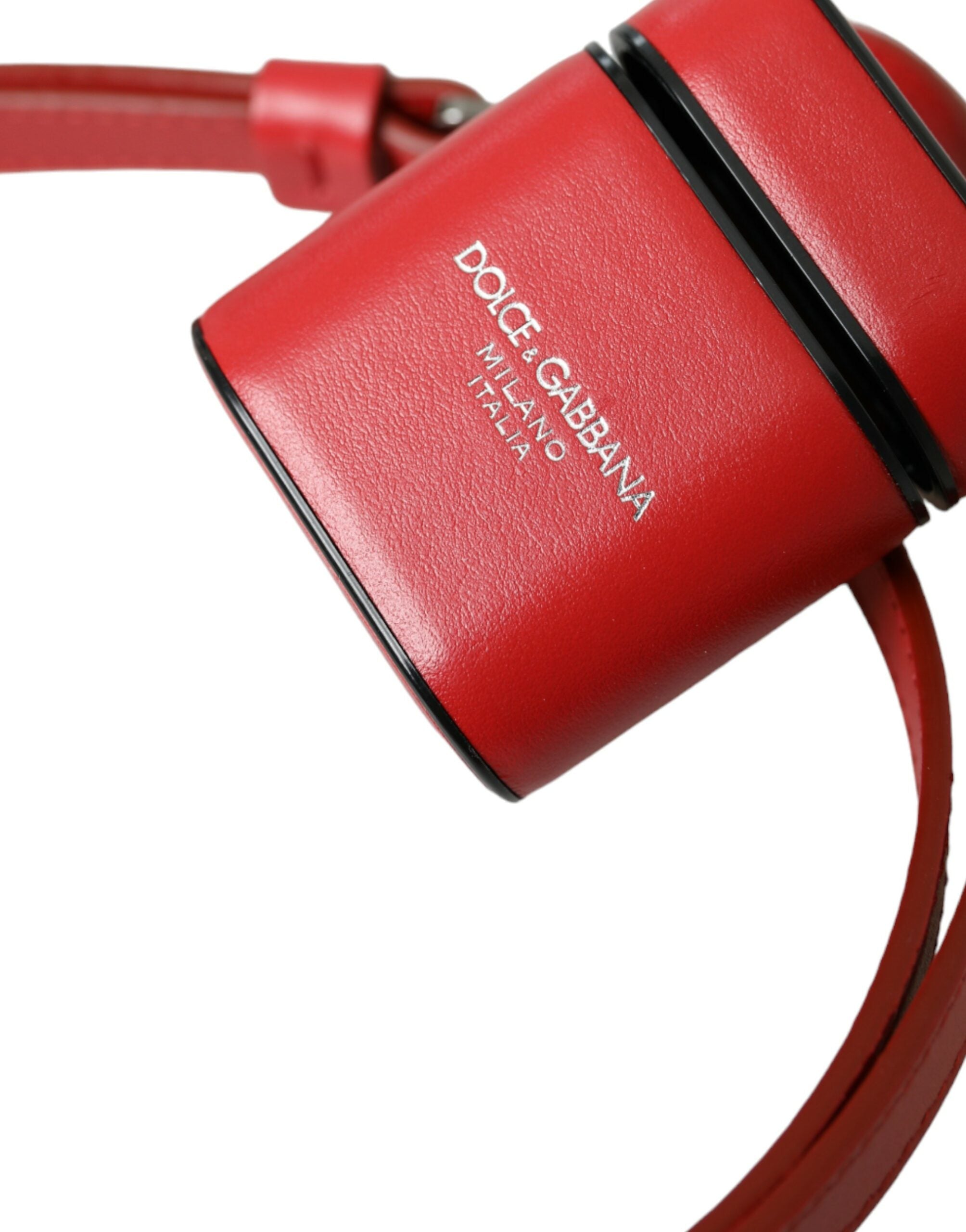 Red Calfskin Leather Logo Print Strap Men Airpods Case - ventzia
