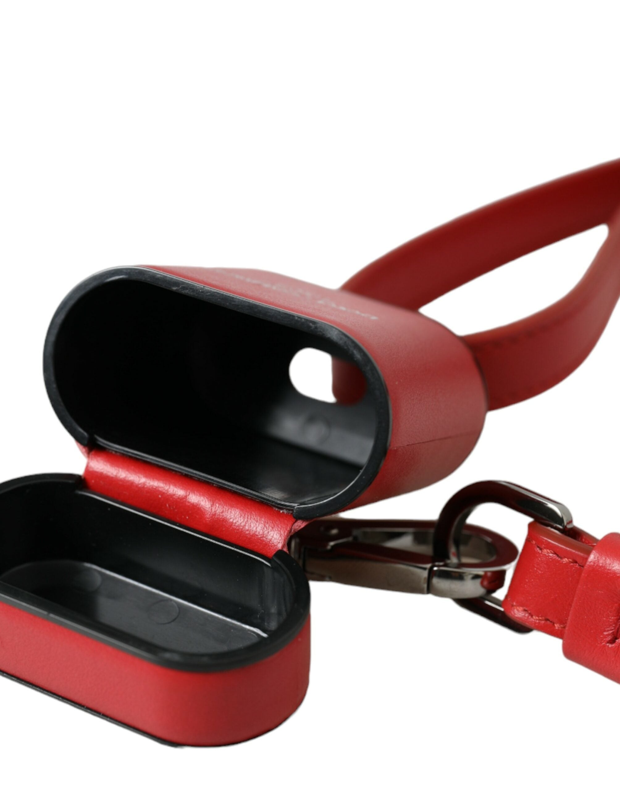 Red Calfskin Leather Logo Print Strap Men Airpods Case - ventzia