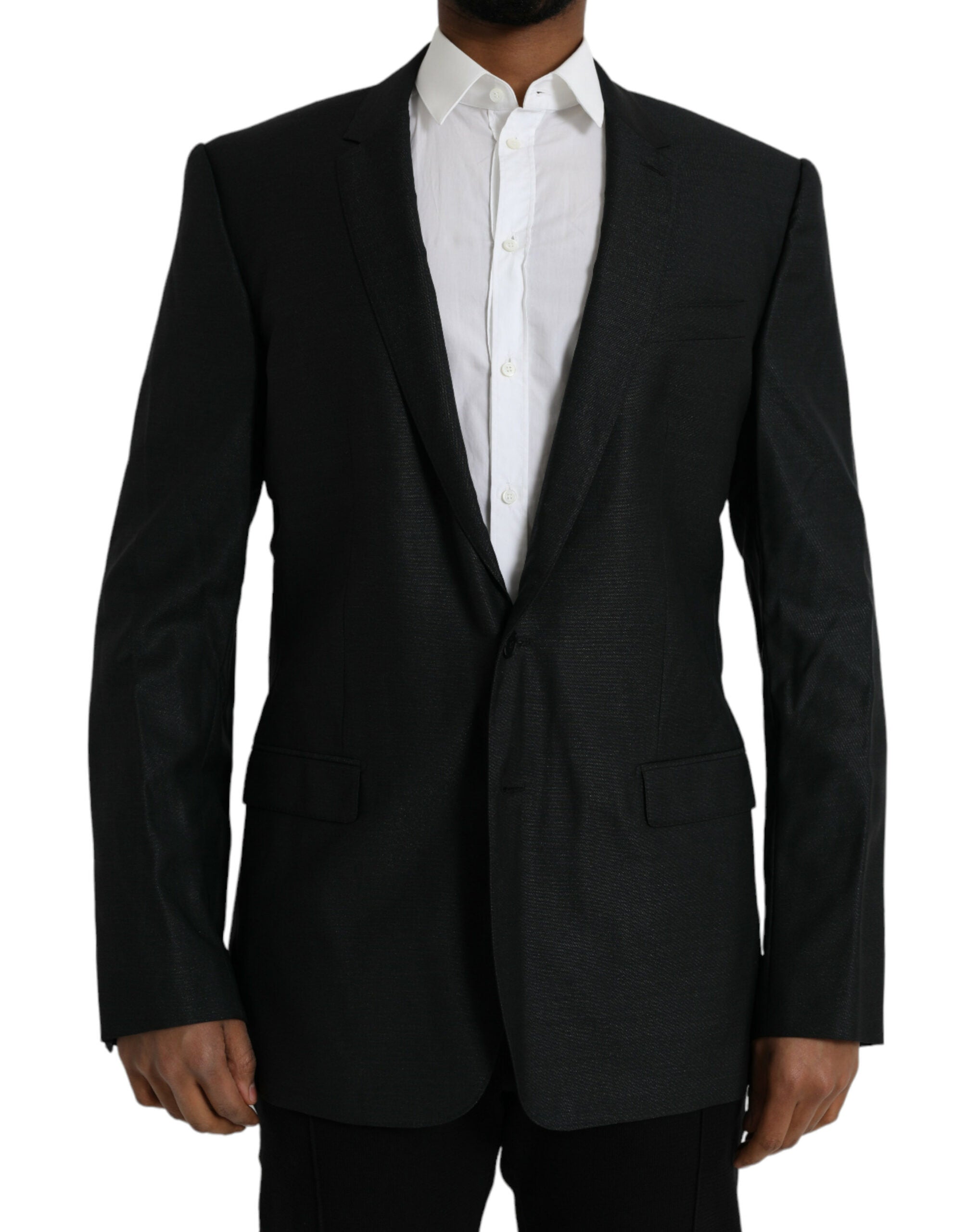 Black Wool Notch SingleBreasted Coat Blazer - ventzia