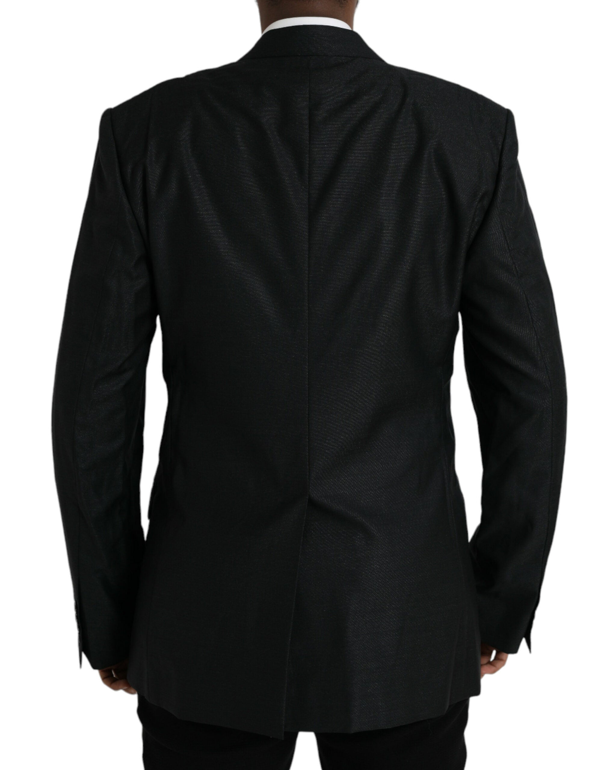 Black Wool Notch SingleBreasted Coat Blazer - ventzia