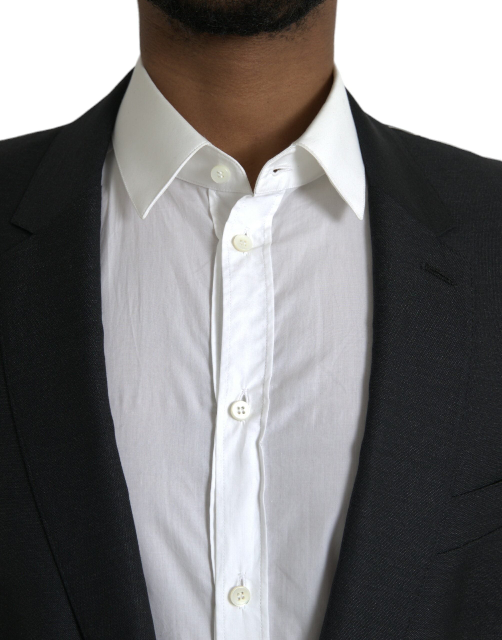 Black Wool Notch SingleBreasted Coat Blazer - ventzia