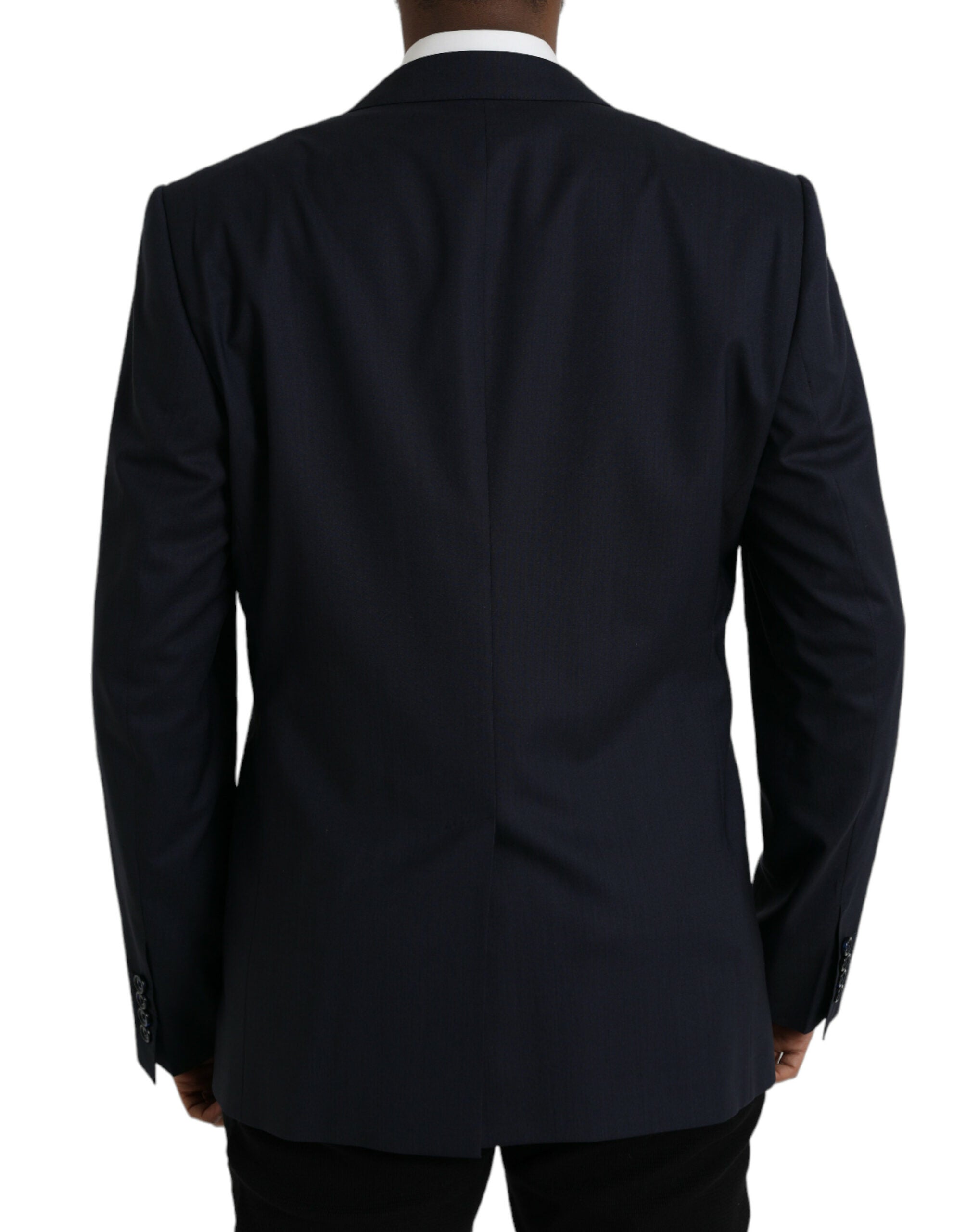 Dark Blue Wool Single Breasted Coat Blazer - ventzia