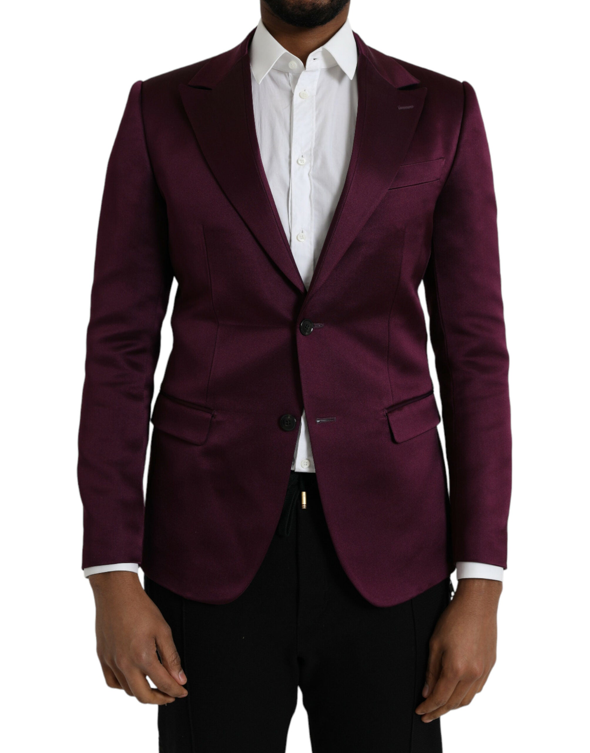 Maroon Silk Single Breasted Coat Blazer - ventzia