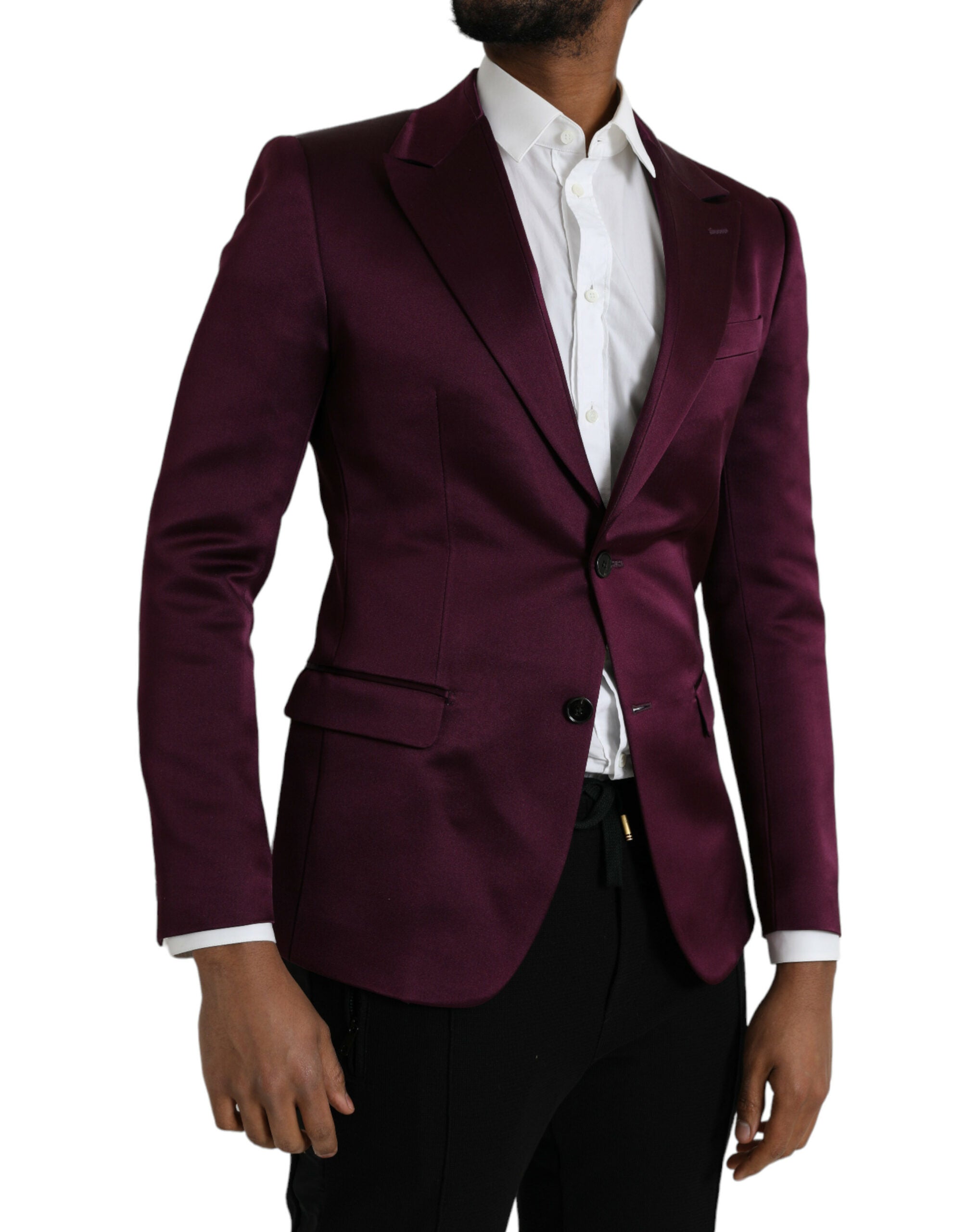 Maroon Silk Single Breasted Coat Blazer - ventzia