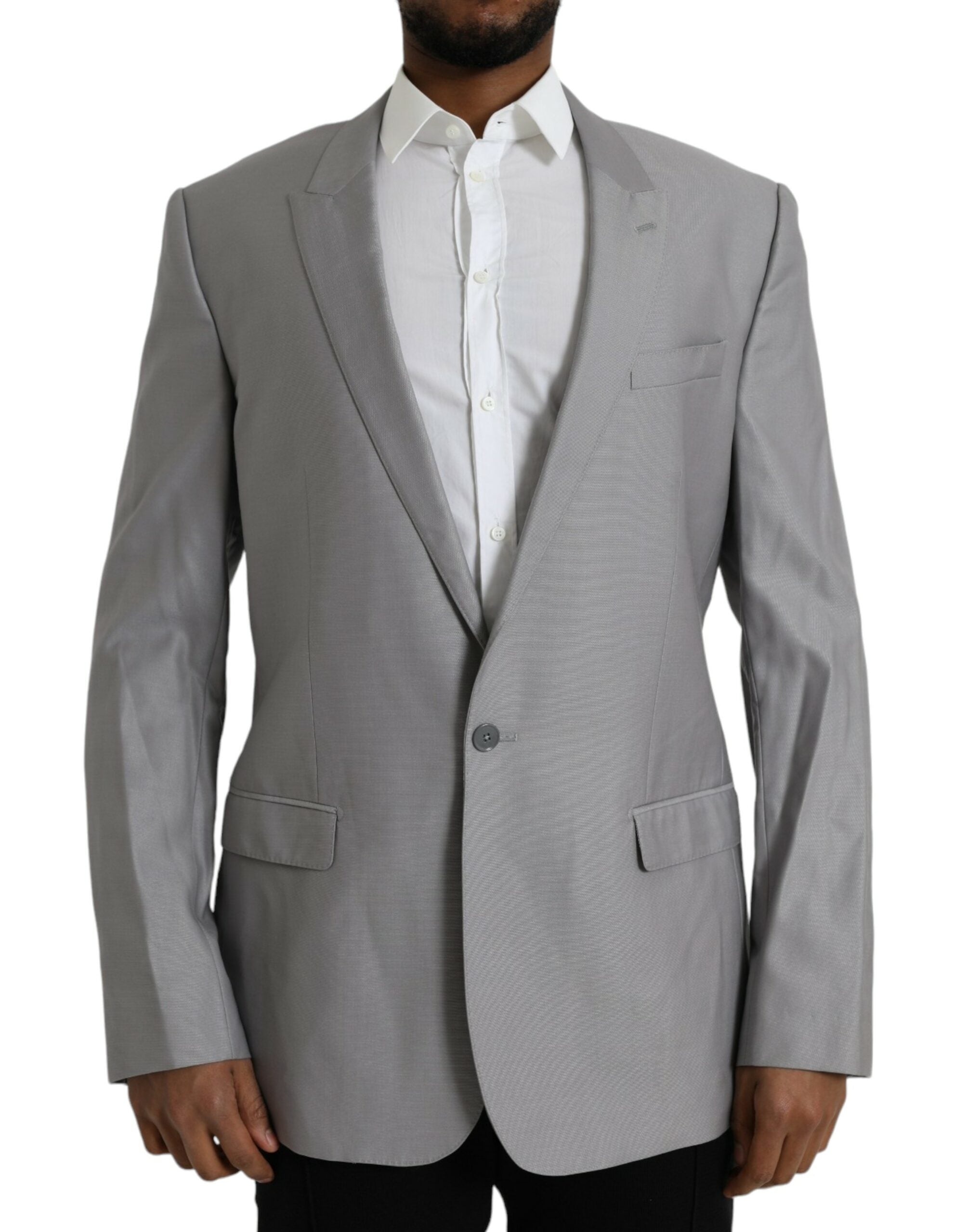 Gray Wool Peak Single Breasted Coat Blazer - ventzia