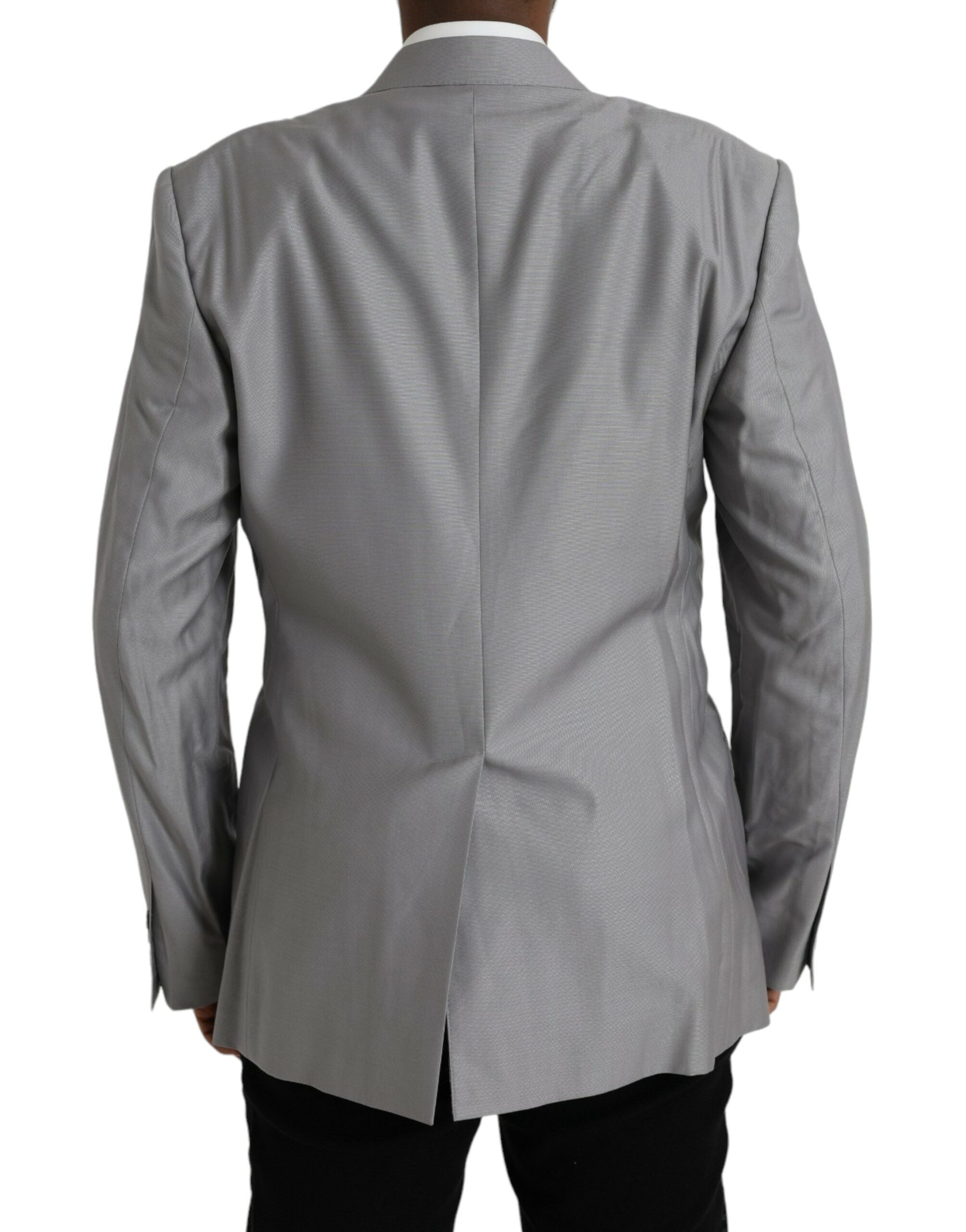 Gray Wool Peak Single Breasted Coat Blazer - ventzia