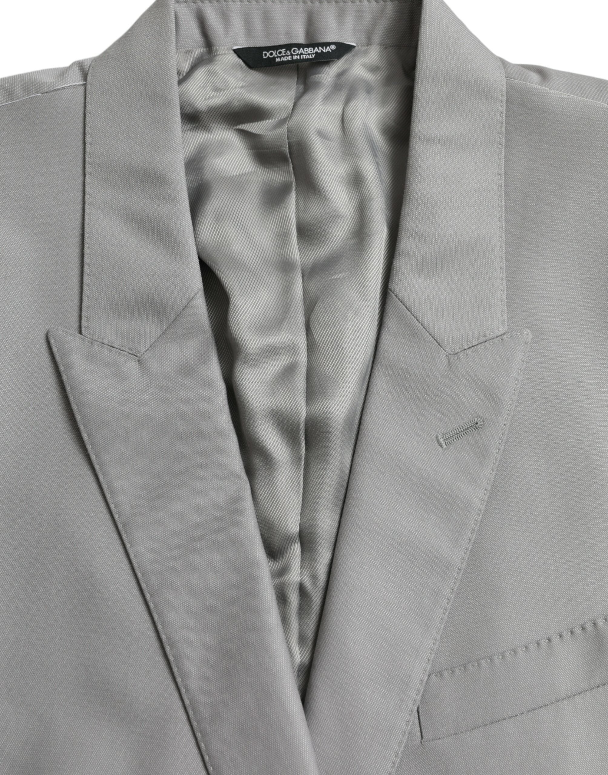 Gray Wool Peak Single Breasted Coat Blazer - ventzia