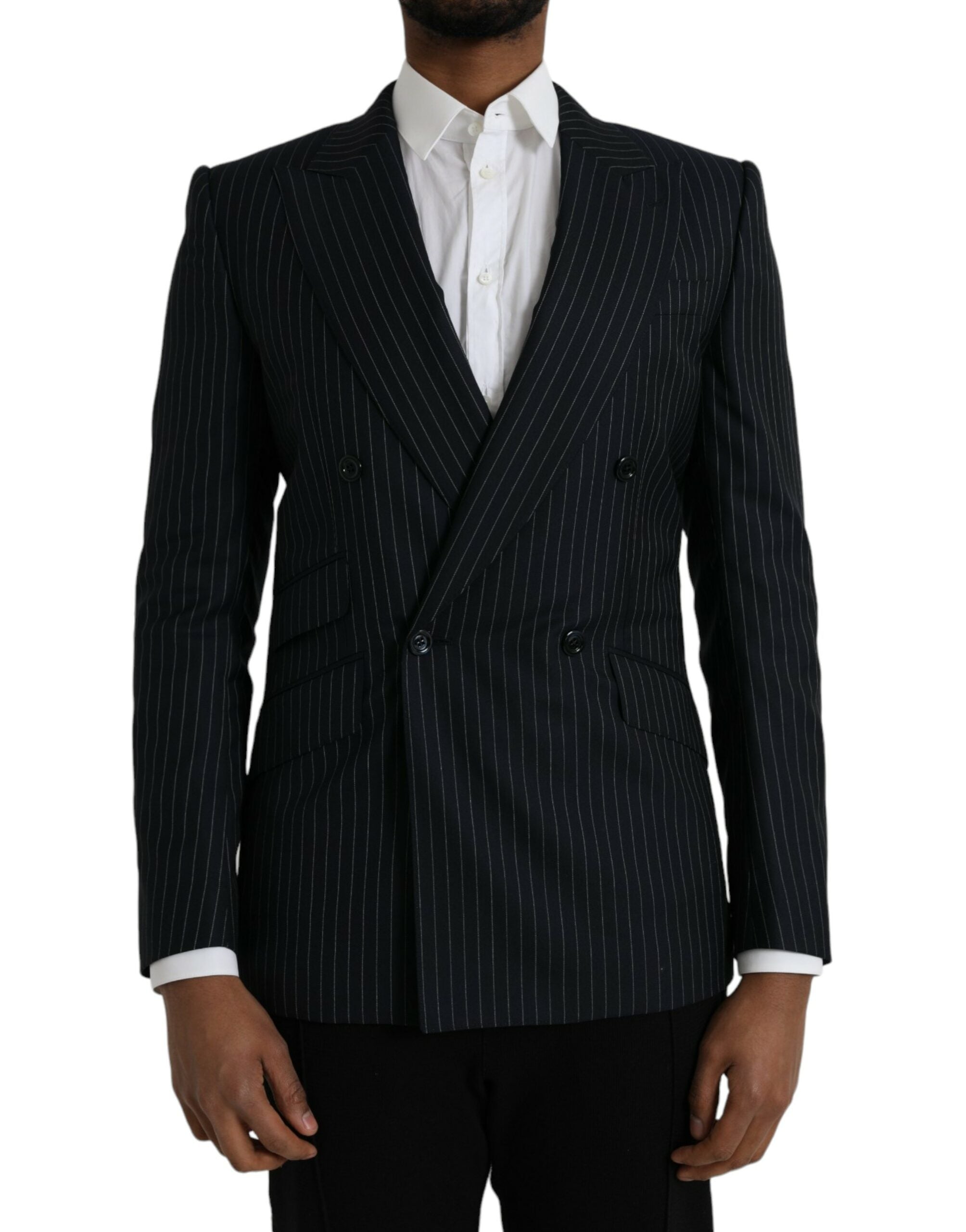 Black Stripe SICILIA Double Breasted Coat Blazer - ventzia