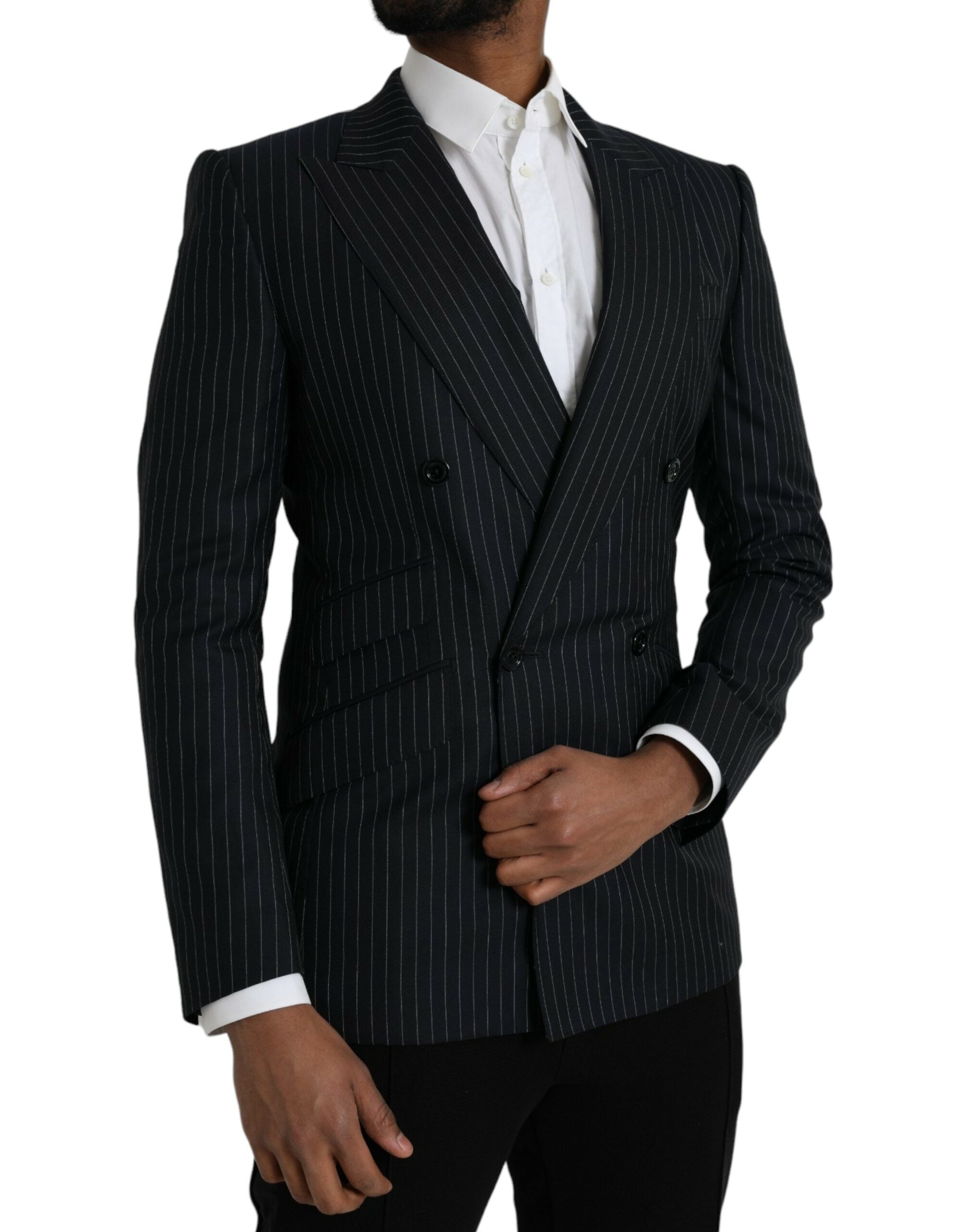 Black Stripe SICILIA Double Breasted Coat Blazer - ventzia