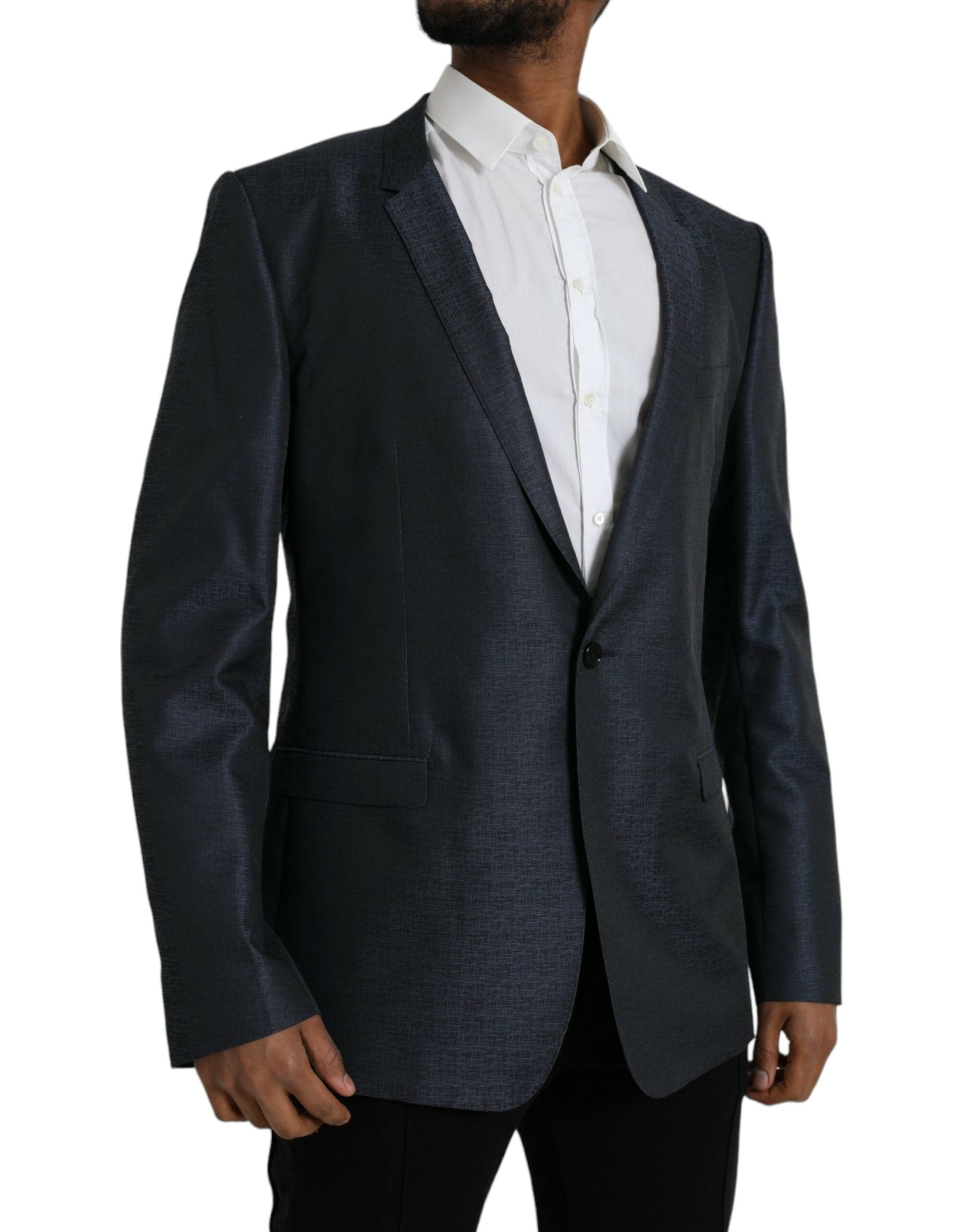 Blue Wool GOLD Single Breasted Coat Blazer - ventzia