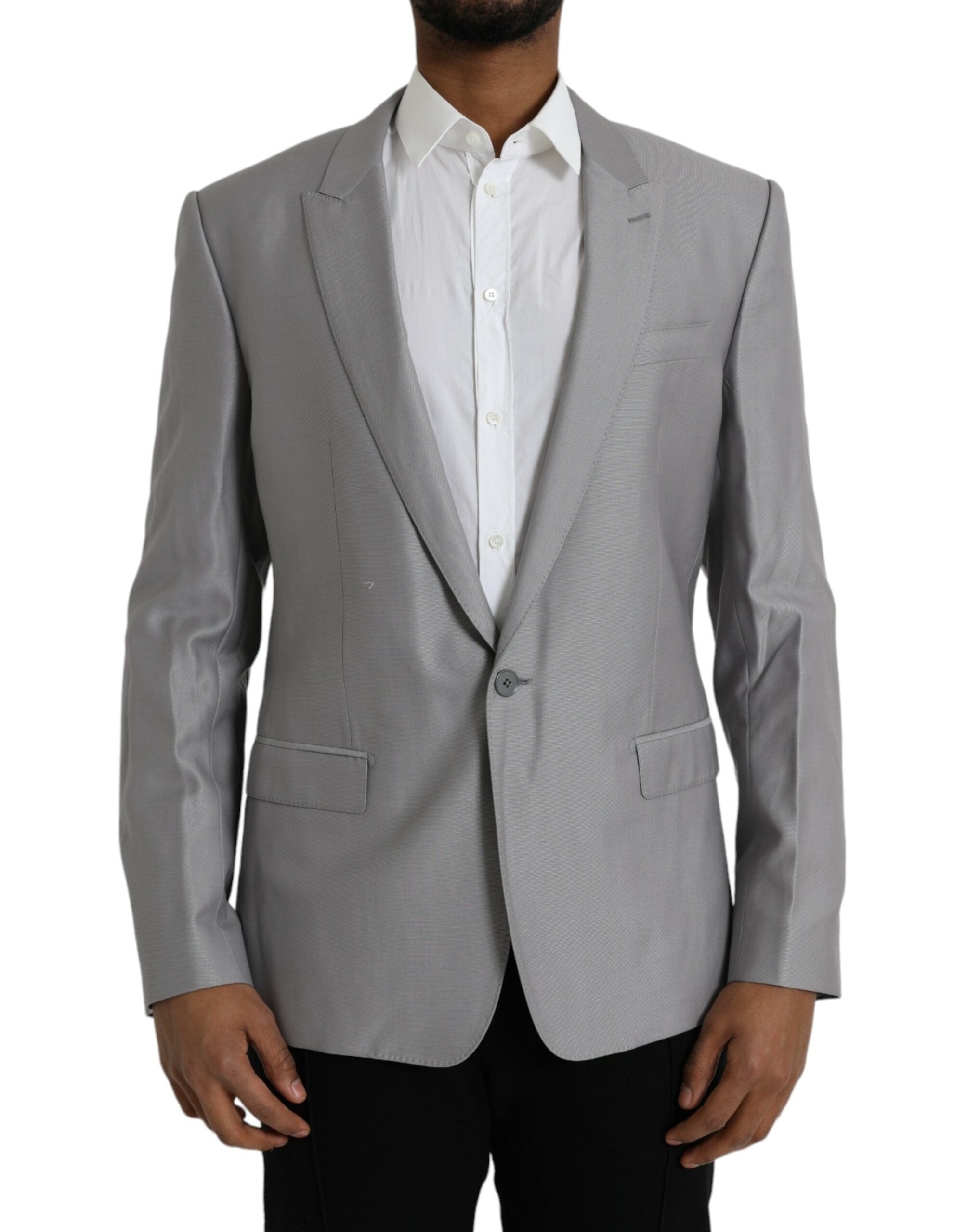 Gray Wool Peak Single Breasted Coat Blazer - ventzia