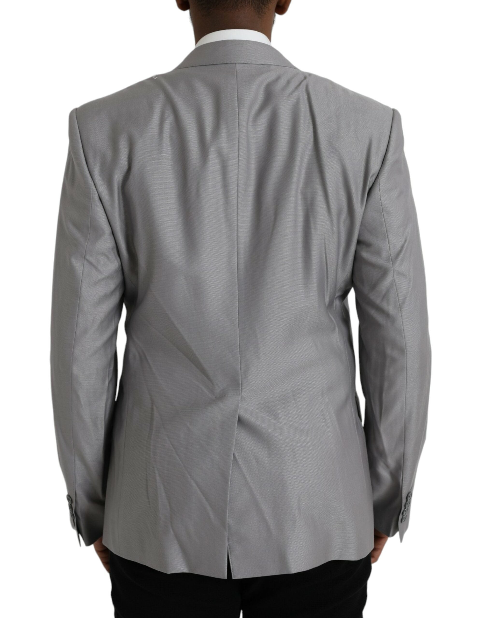 Gray Wool Peak Single Breasted Coat Blazer - ventzia