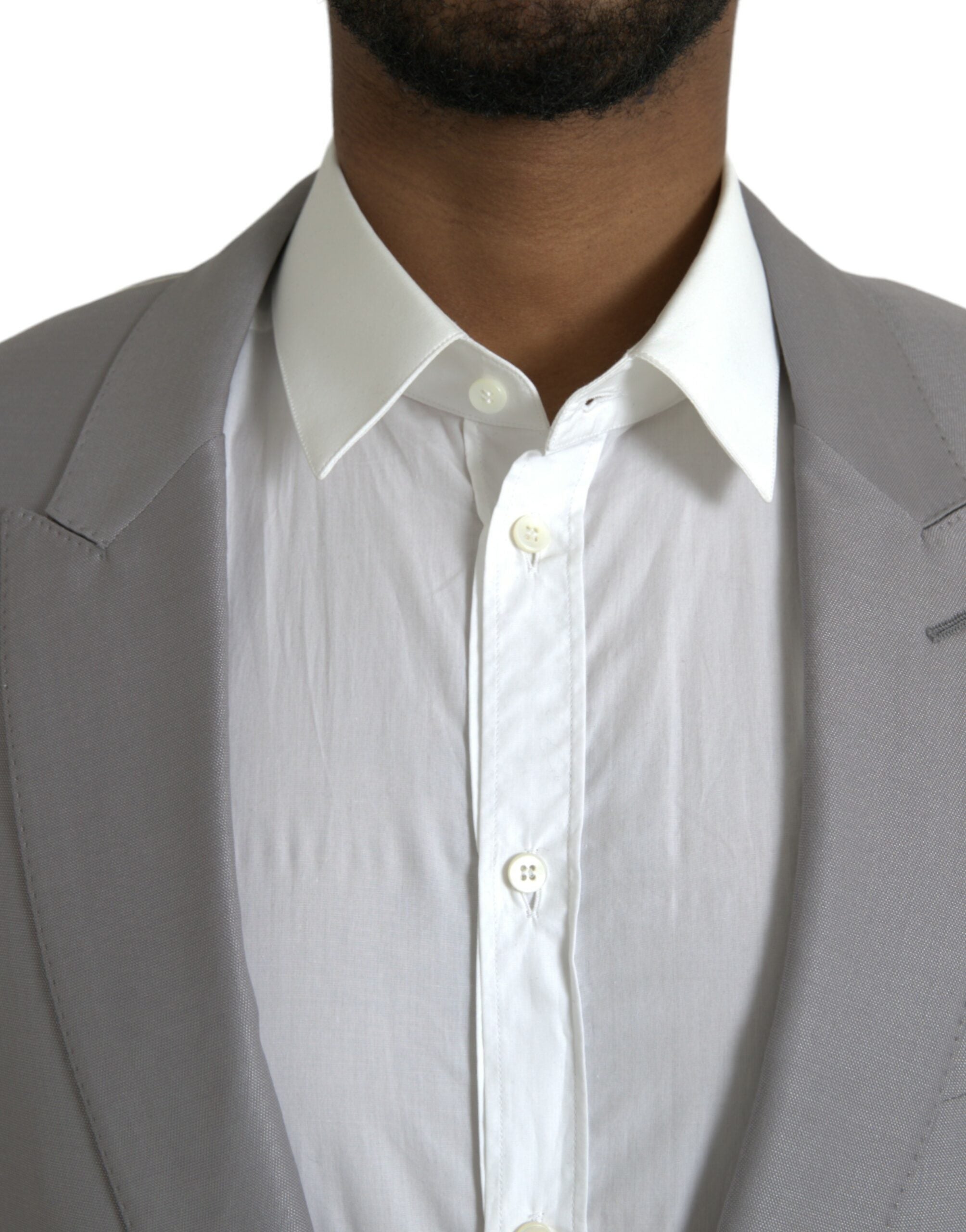 Gray Wool Peak Single Breasted Coat Blazer - ventzia