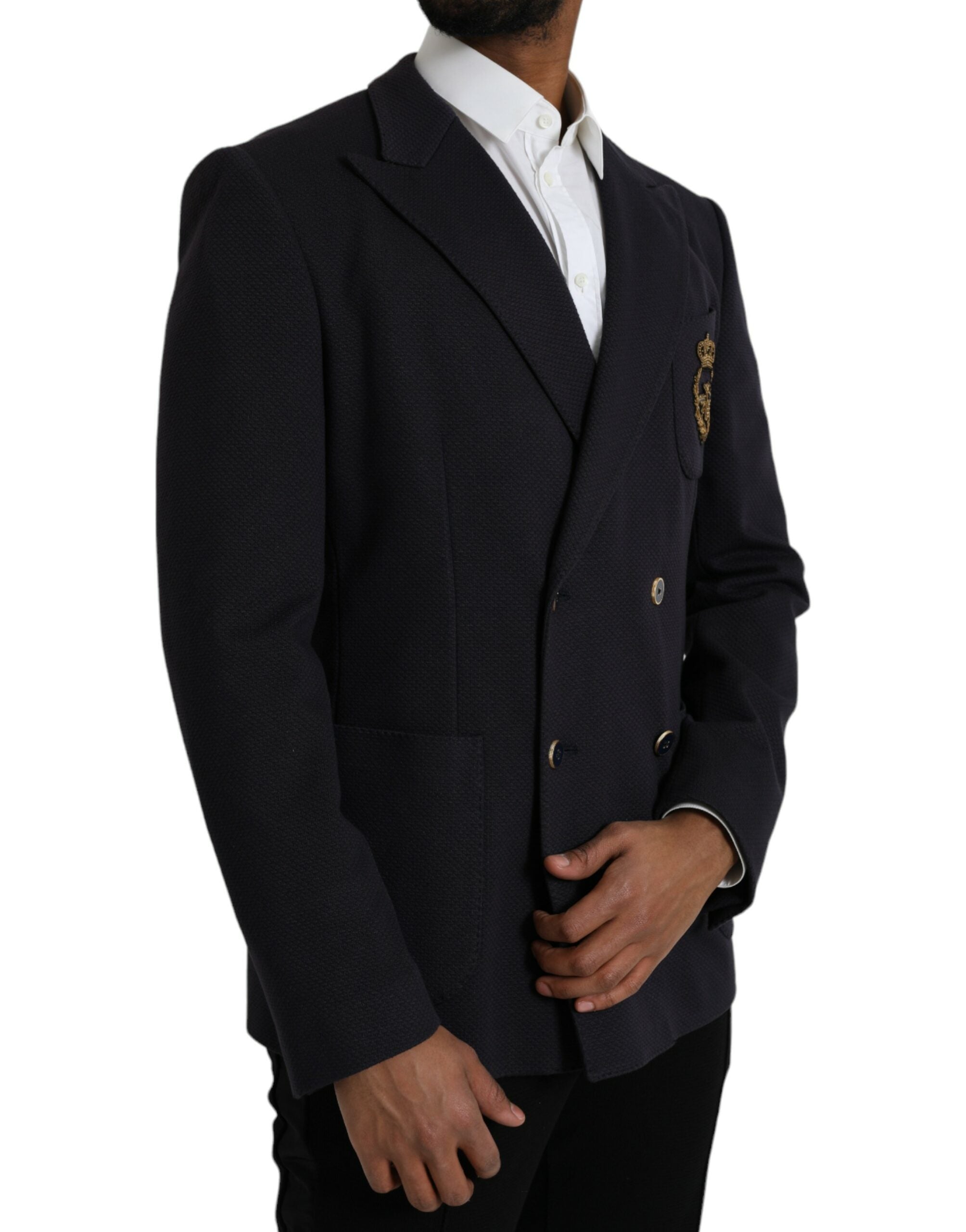 Dark Blue Crown Bee Double Breasted Blazer - ventzia