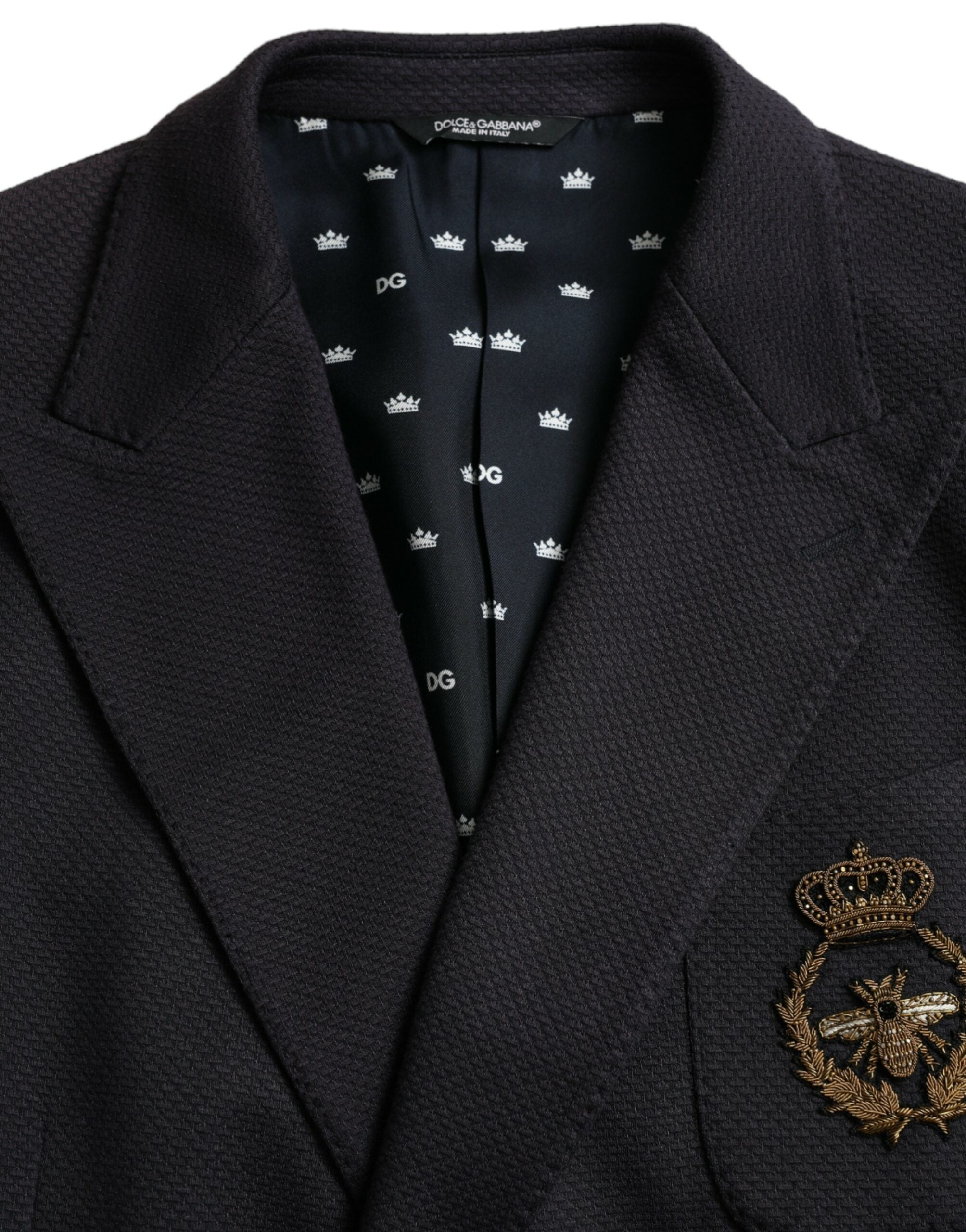 Dark Blue Crown Bee Double Breasted Blazer - ventzia