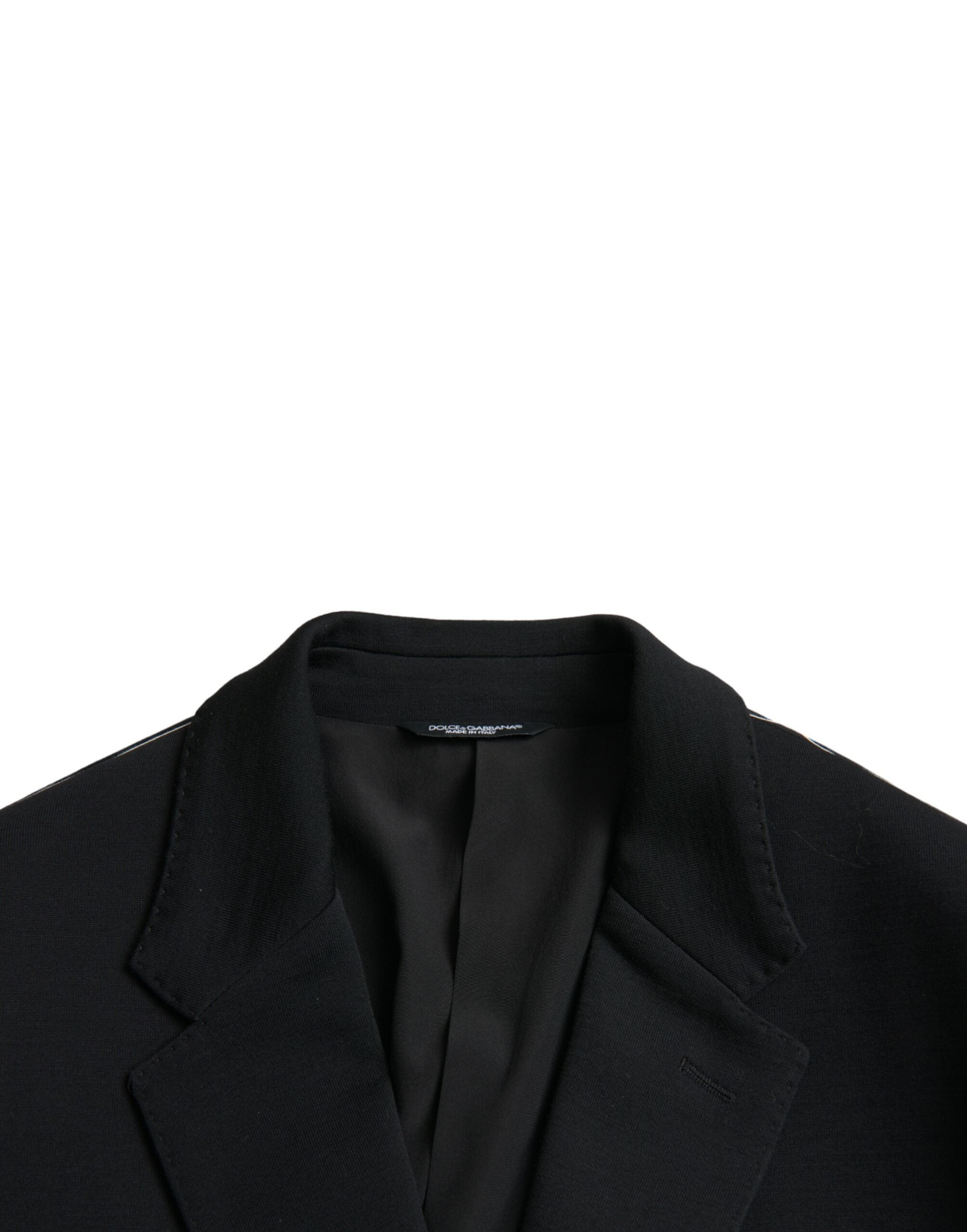 Black Wool Notch Single Breasted Coat Blazer - ventzia
