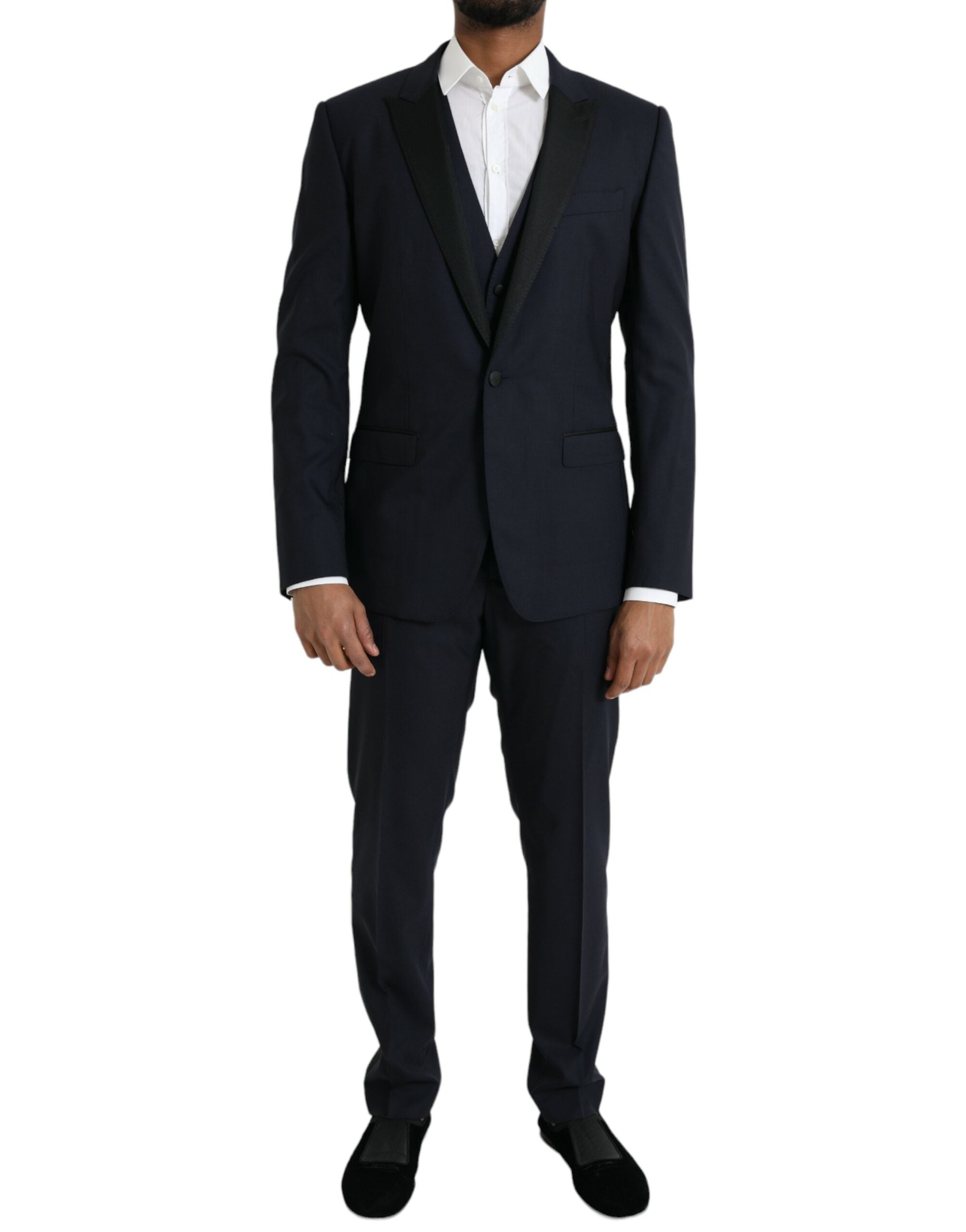 Dark Blue MARTINI Wool Formal 3 Piece Suit - ventzia