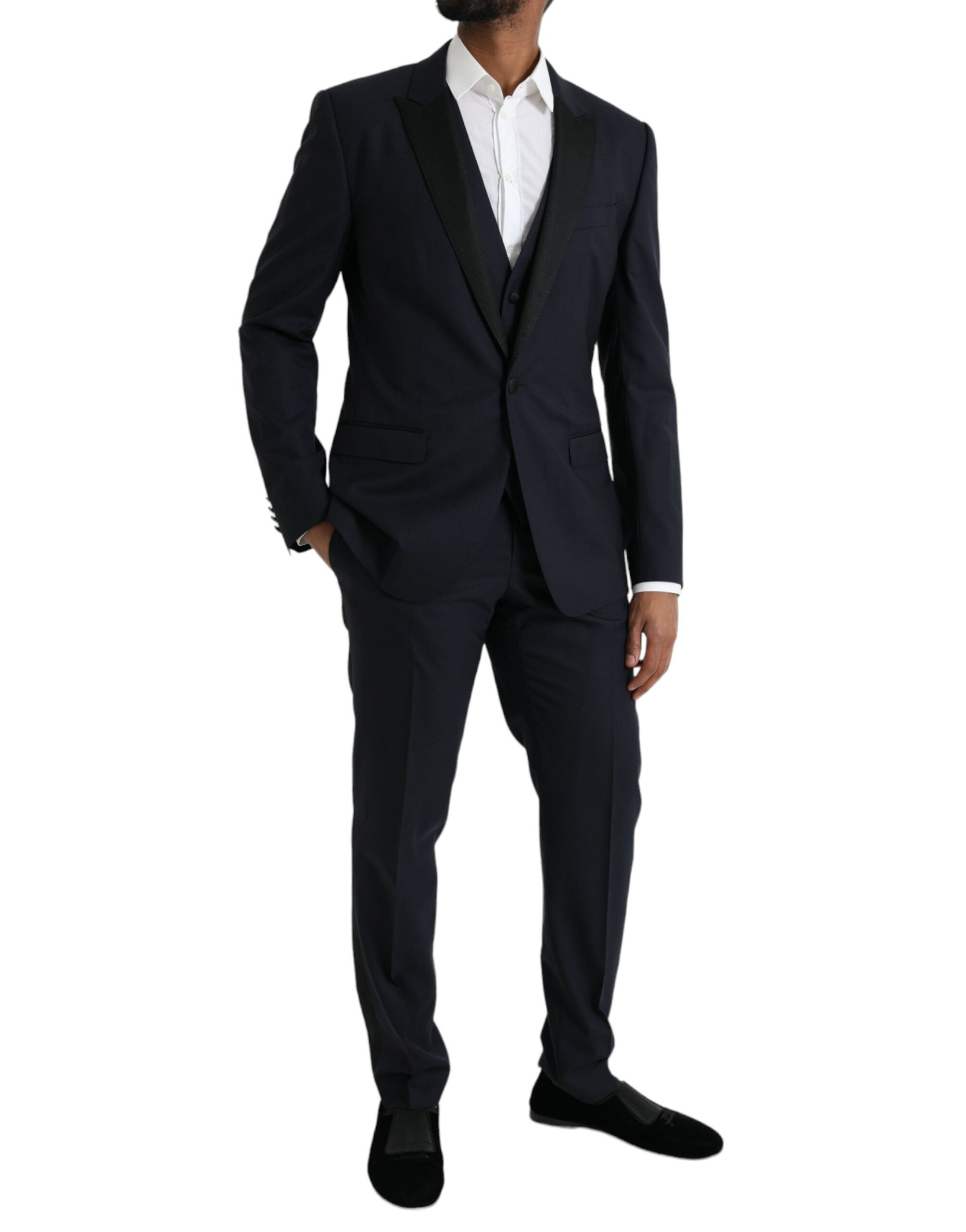 Dark Blue MARTINI Wool Formal 3 Piece Suit - ventzia