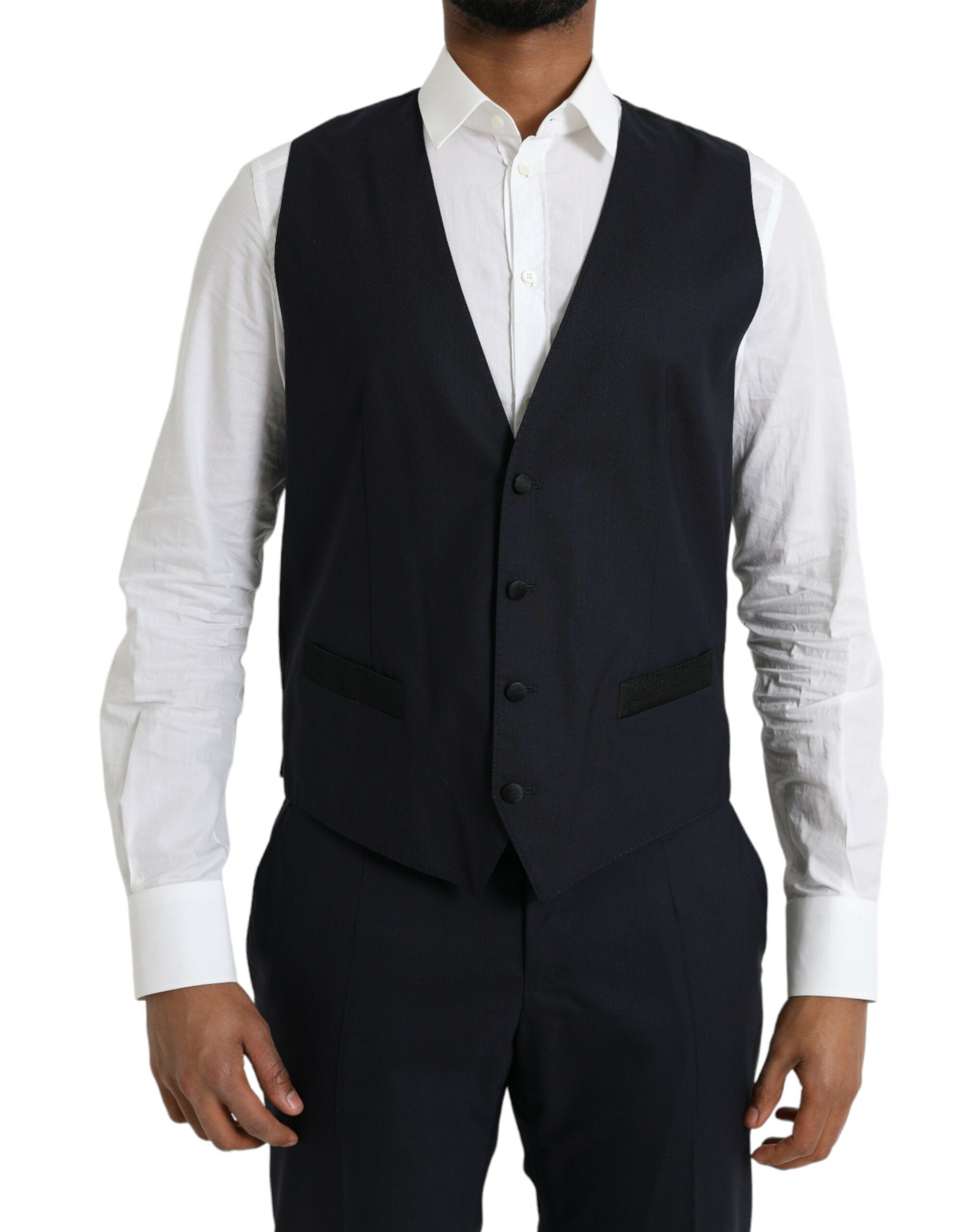 Dark Blue MARTINI Wool Formal 3 Piece Suit - ventzia