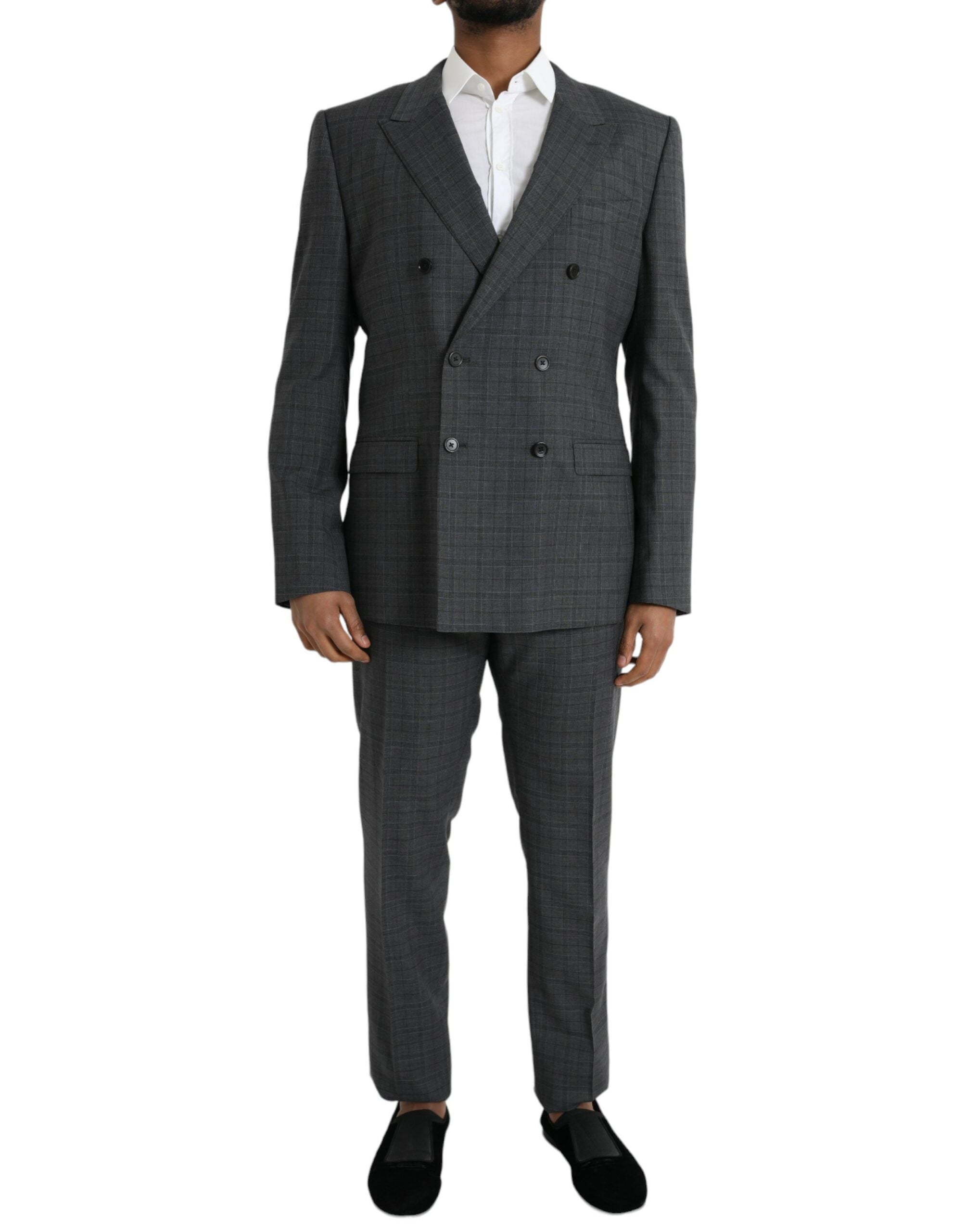 Gray Plaid Wool MARTINI Formal 2 Piece Suit - ventzia