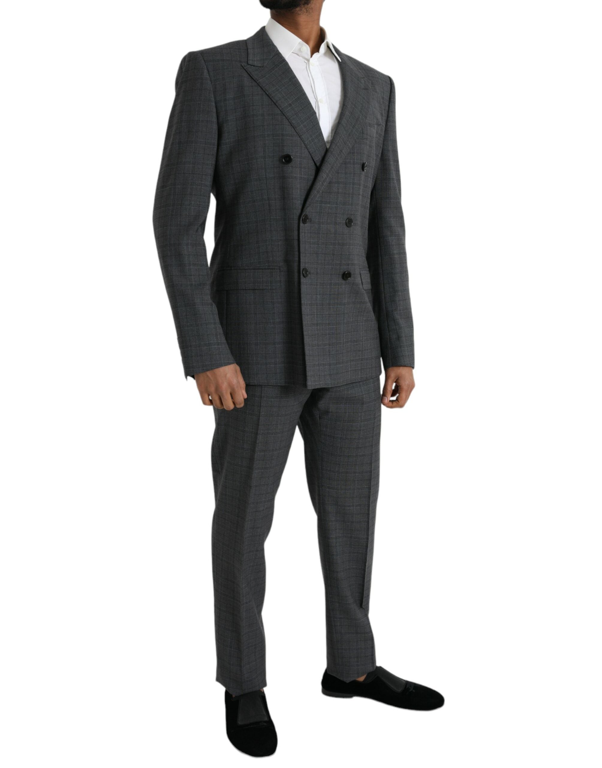 Gray Plaid Wool MARTINI Formal 2 Piece Suit - ventzia