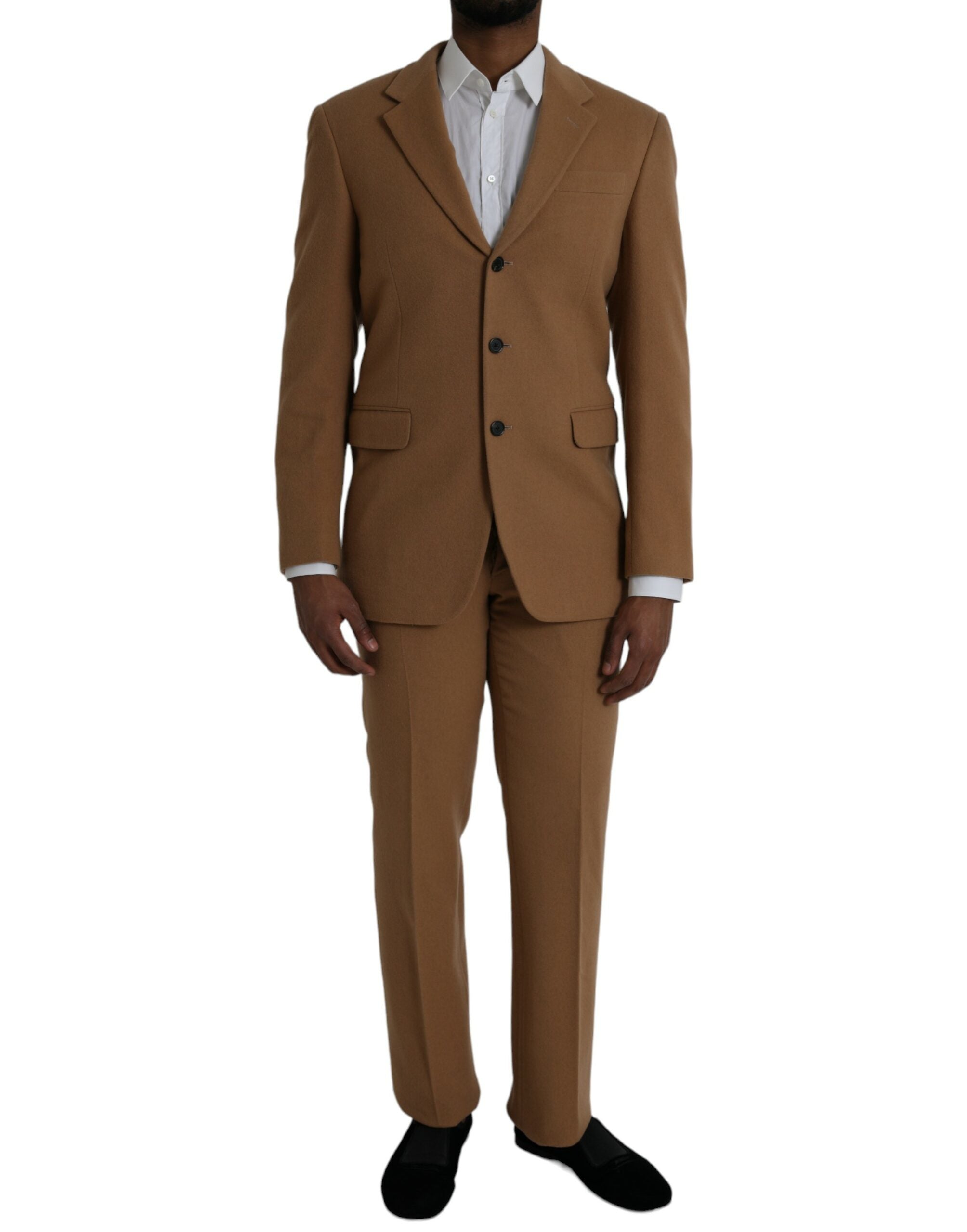 Brown Cashmere 2 Piece Single Breasted Suit - ventzia
