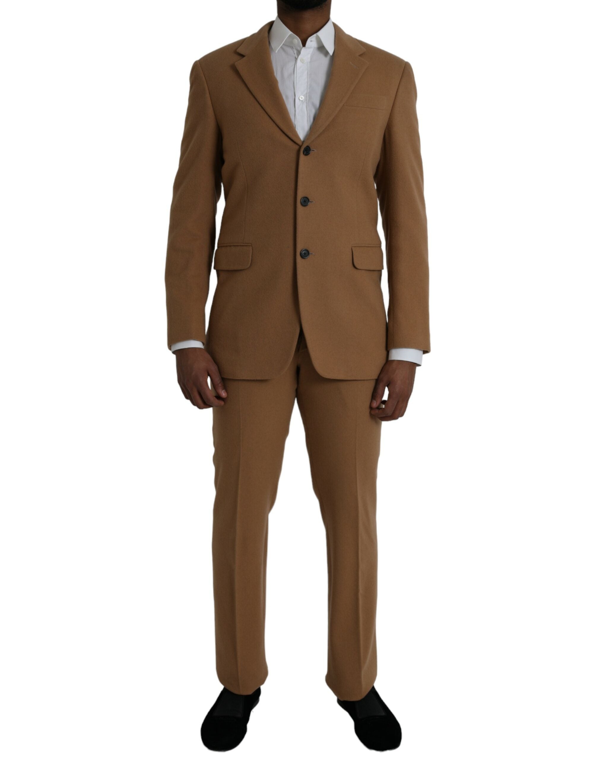 Brown Cashmere 2 Piece Single Breasted Suit - ventzia