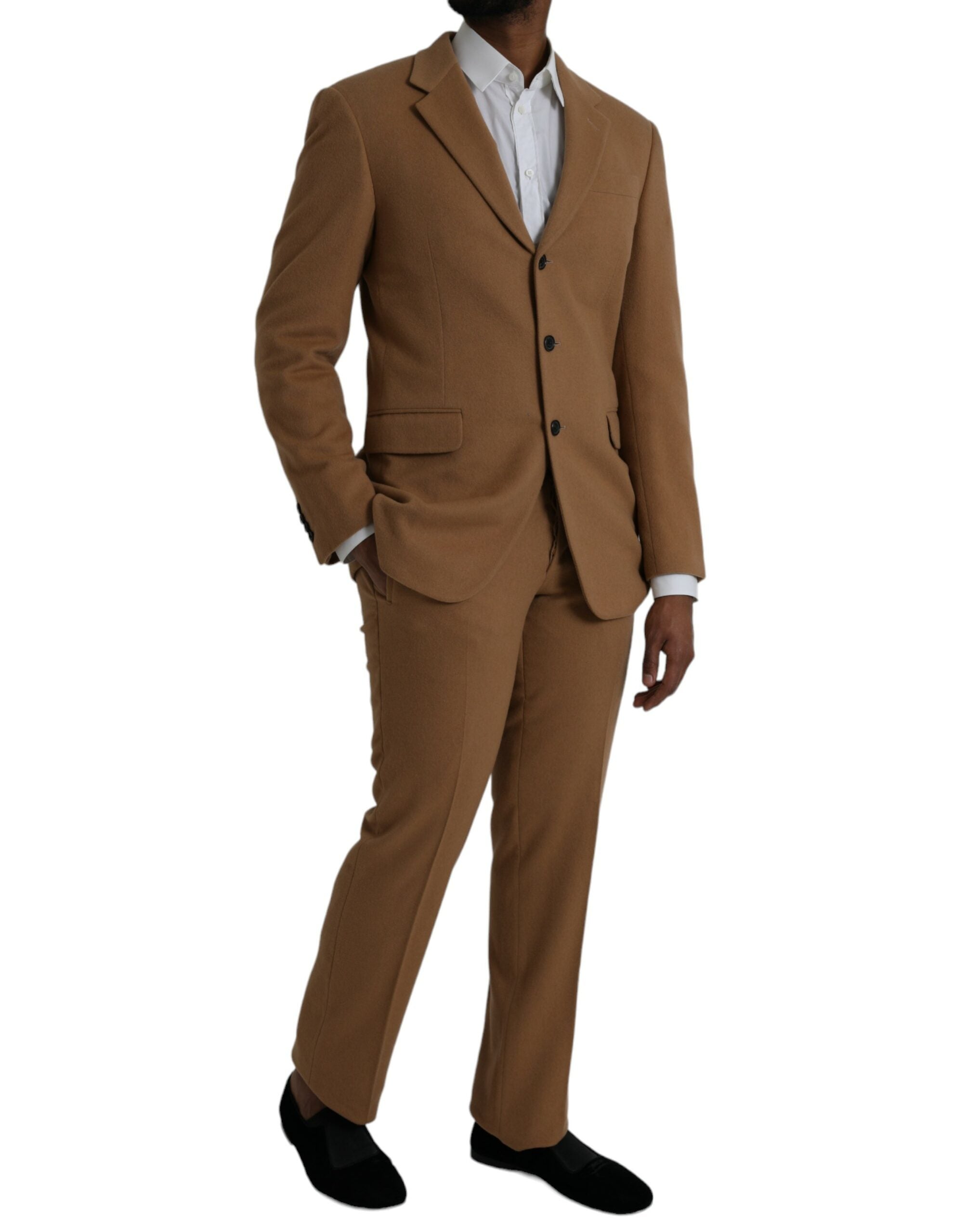 Brown Cashmere 2 Piece Single Breasted Suit - ventzia