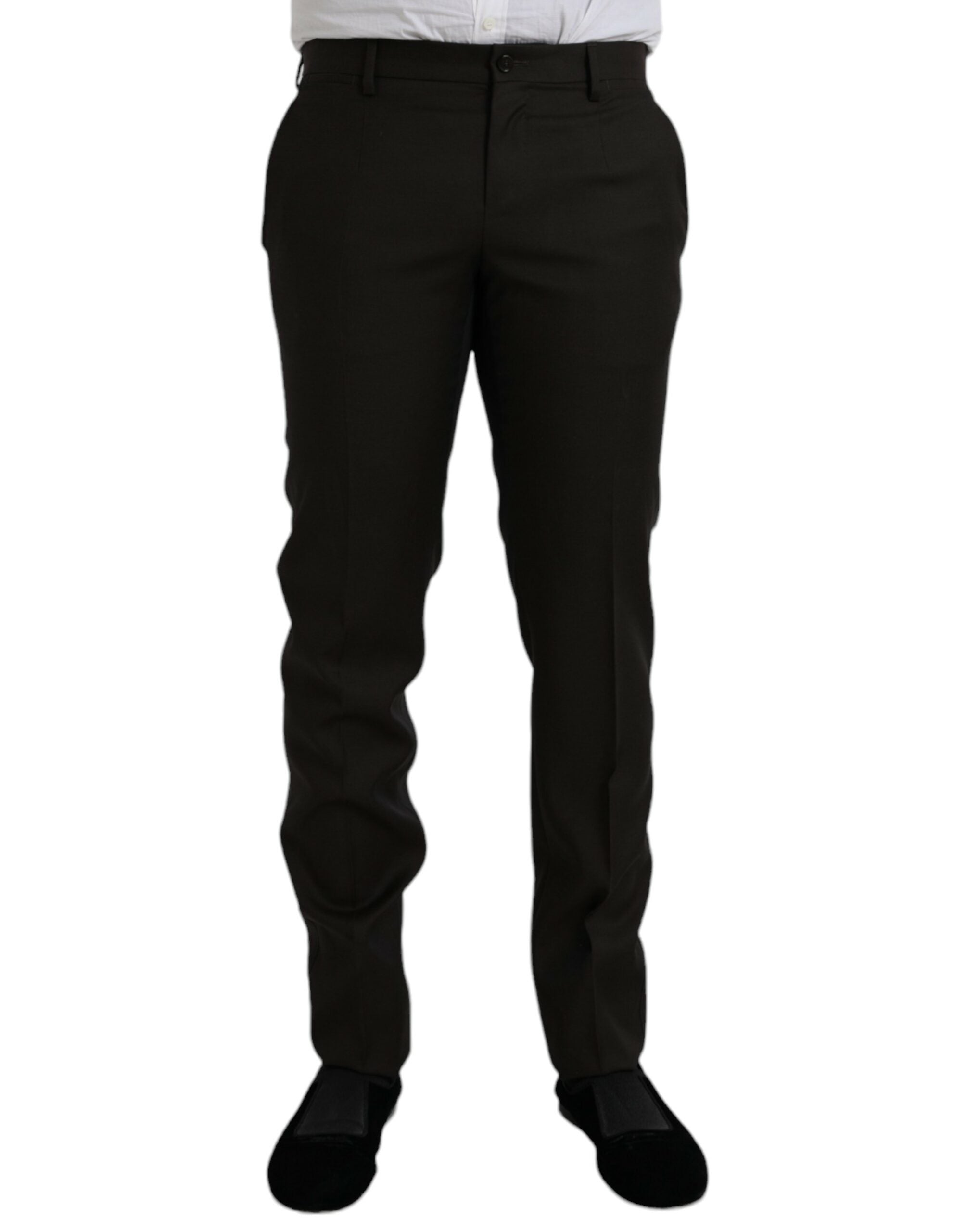Dark Brown Wool Slim Fit Formal Pants - ventzia