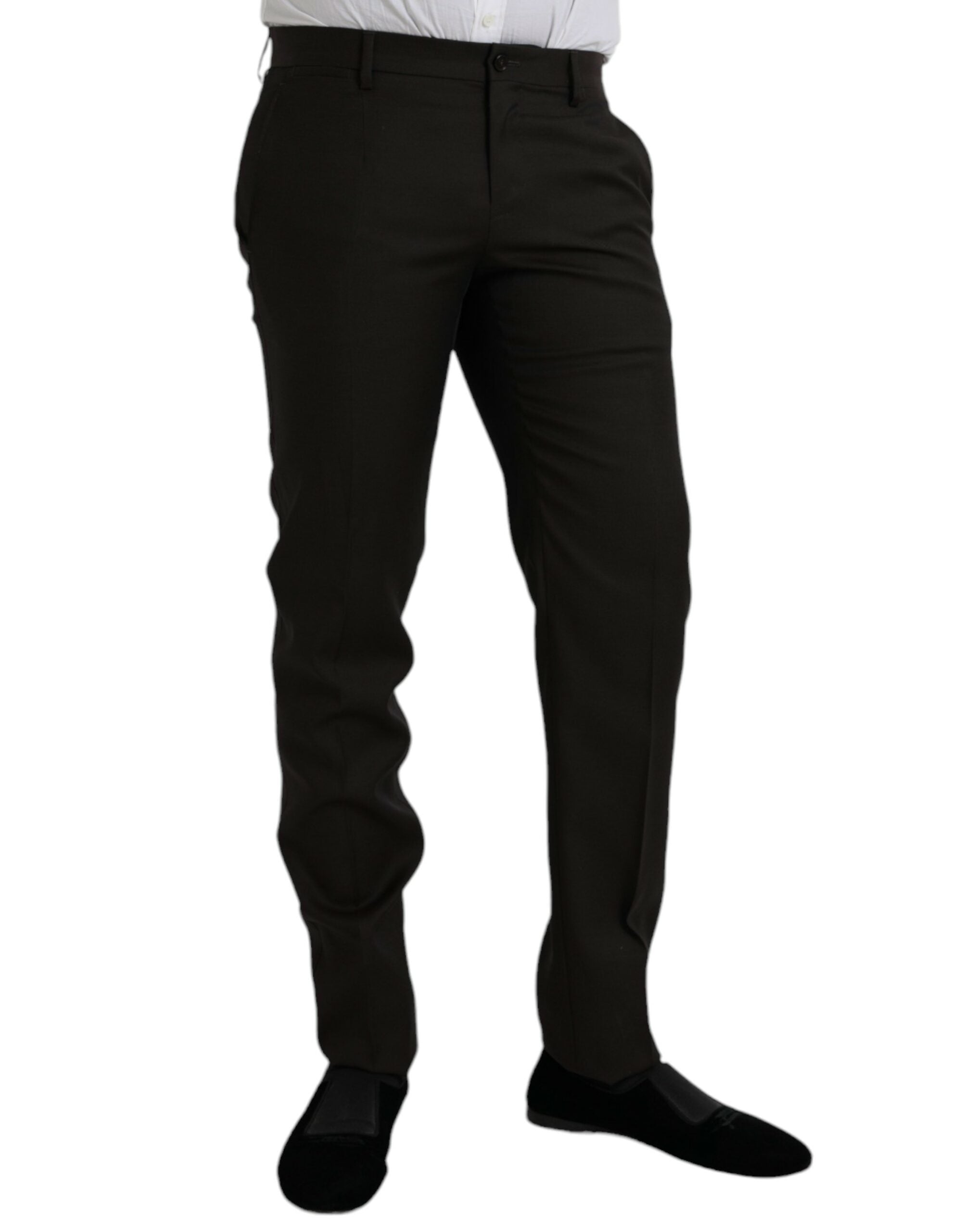 Dark Brown Wool Slim Fit Formal Pants - ventzia