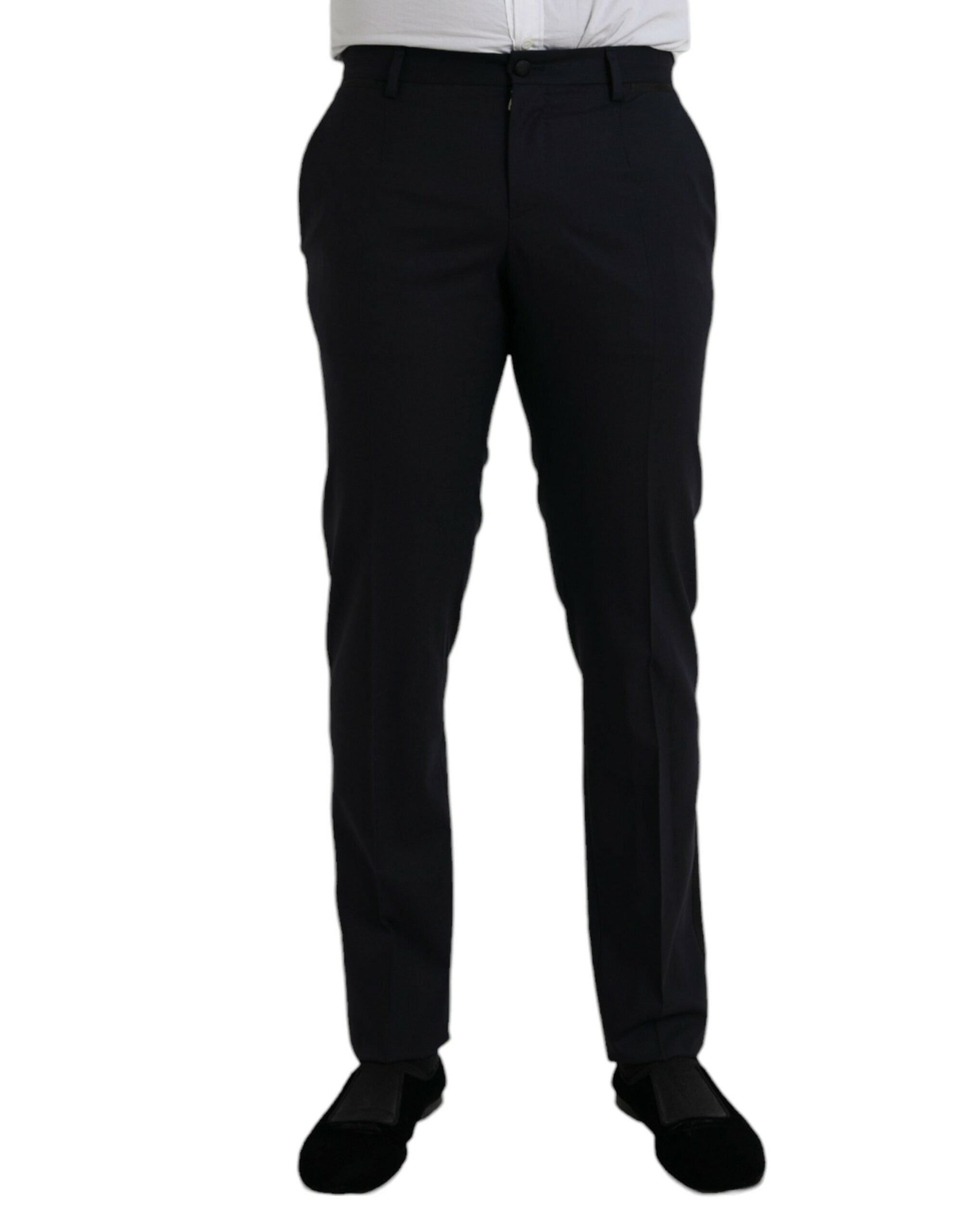 Dark Blue Wool Slim Fit Formal Pants - ventzia