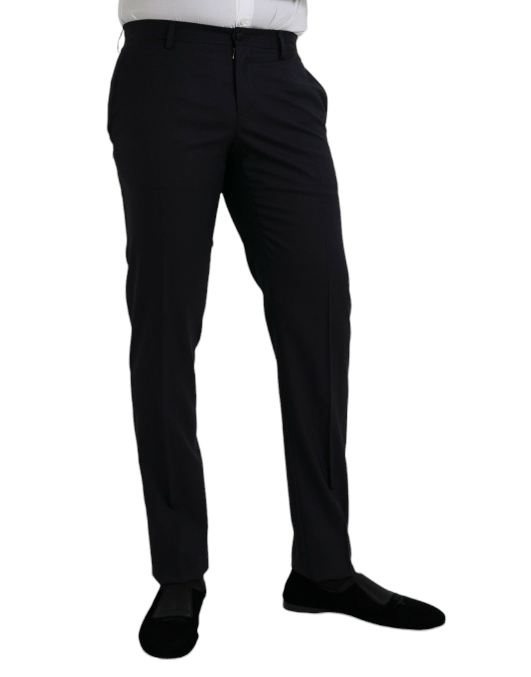 Dark Blue Wool Slim Fit Formal Pants - ventzia