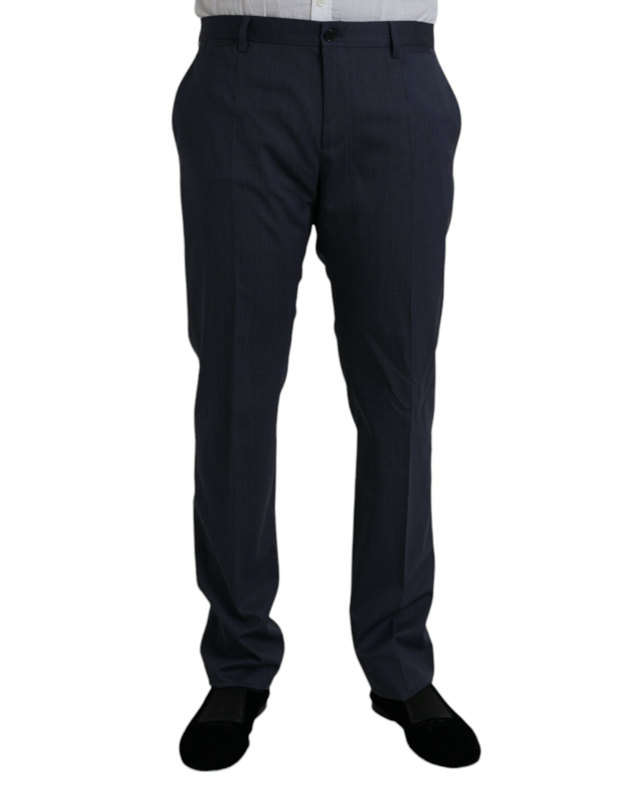 Blue Wool Slim Fit Dress Formal Pants - ventzia