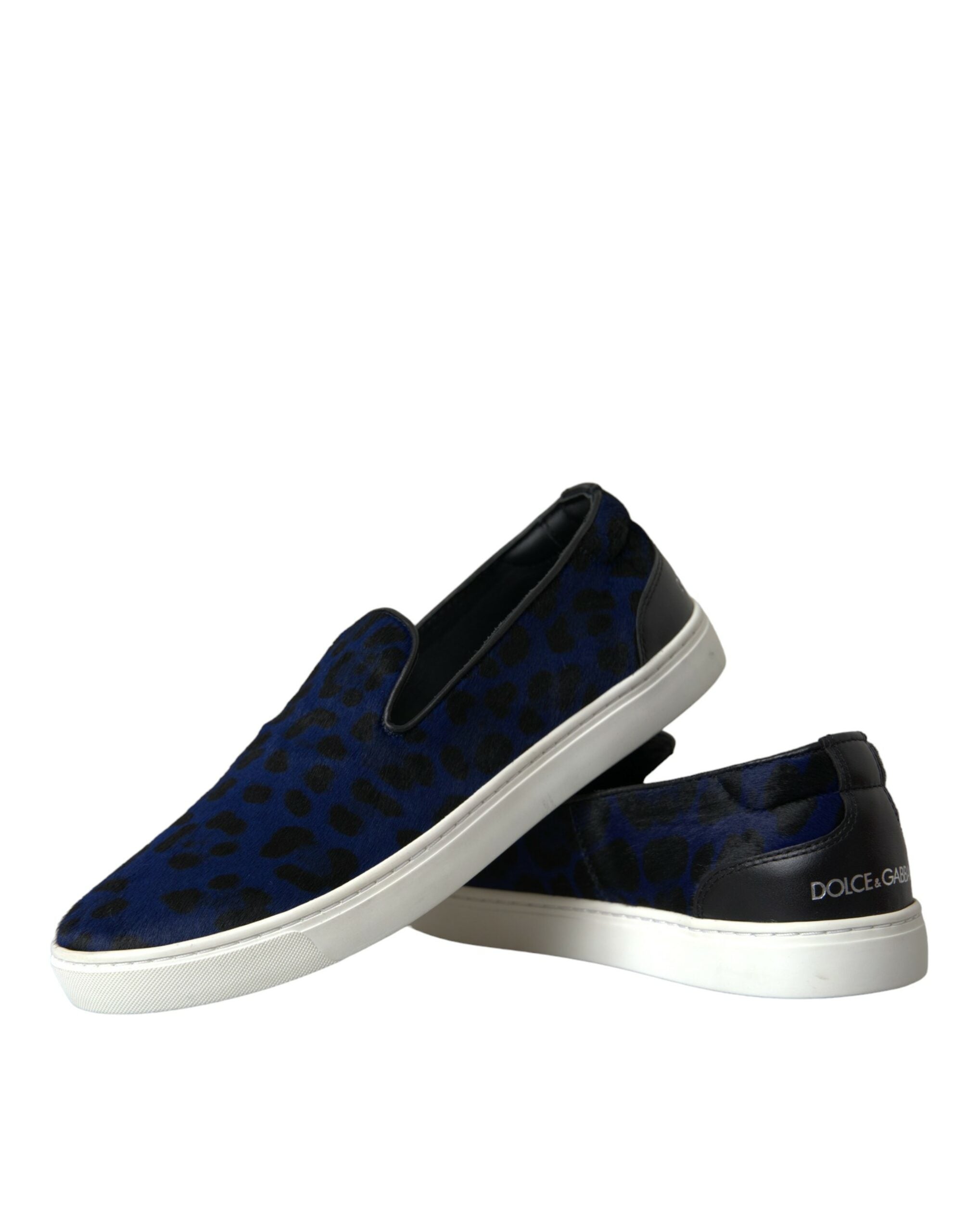 Blue Calfskin Hair Leopard Sneakers Shoes - ventzia