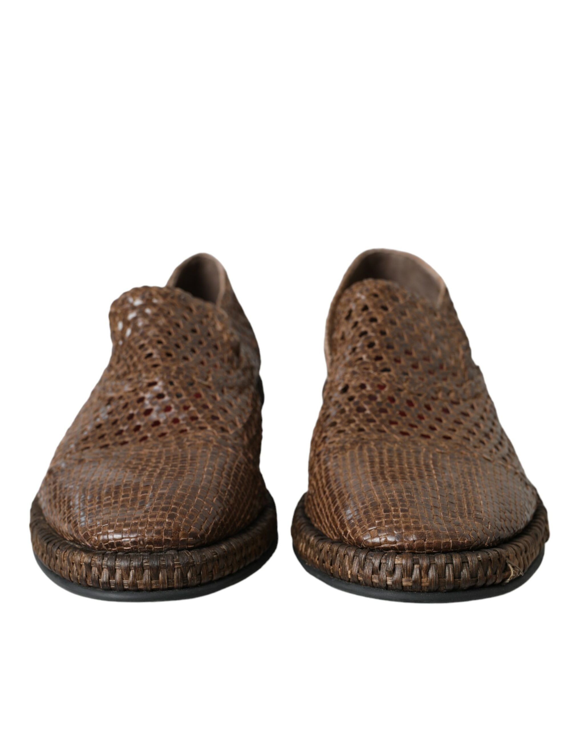Brown Woven Leather Loafers Casual Shoes - ventzia