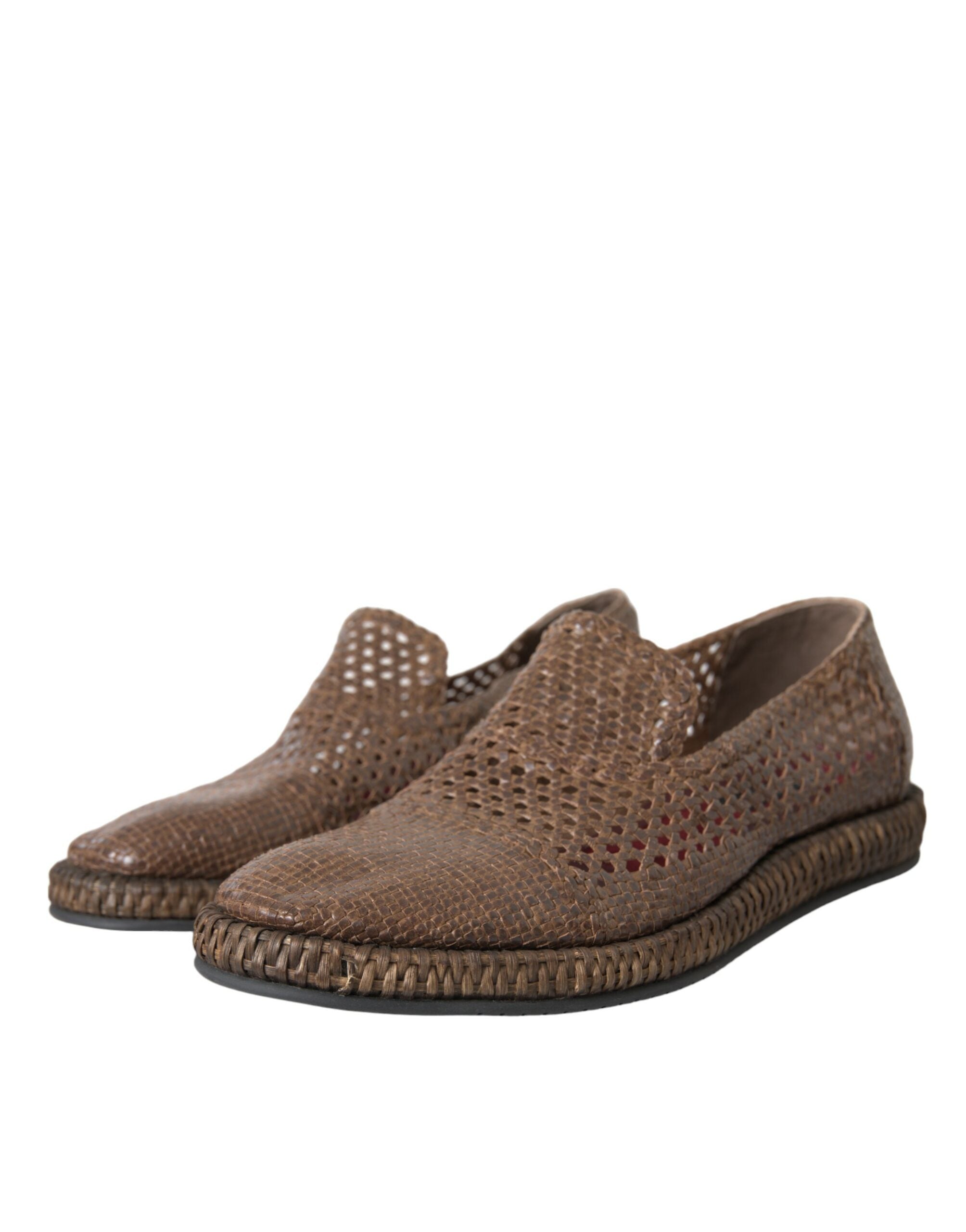 Brown Woven Leather Loafers Casual Shoes - ventzia