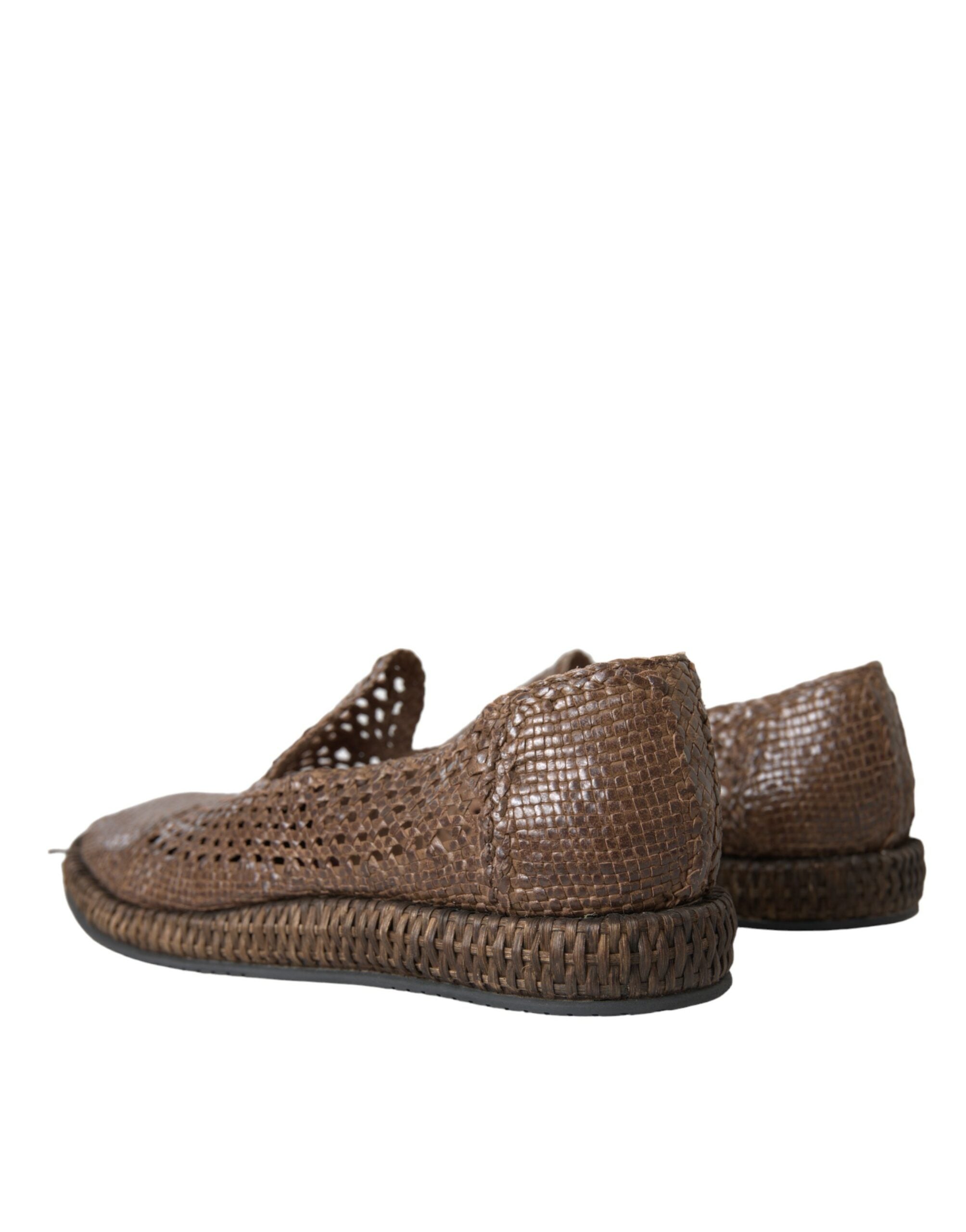 Brown Woven Leather Loafers Casual Shoes - ventzia