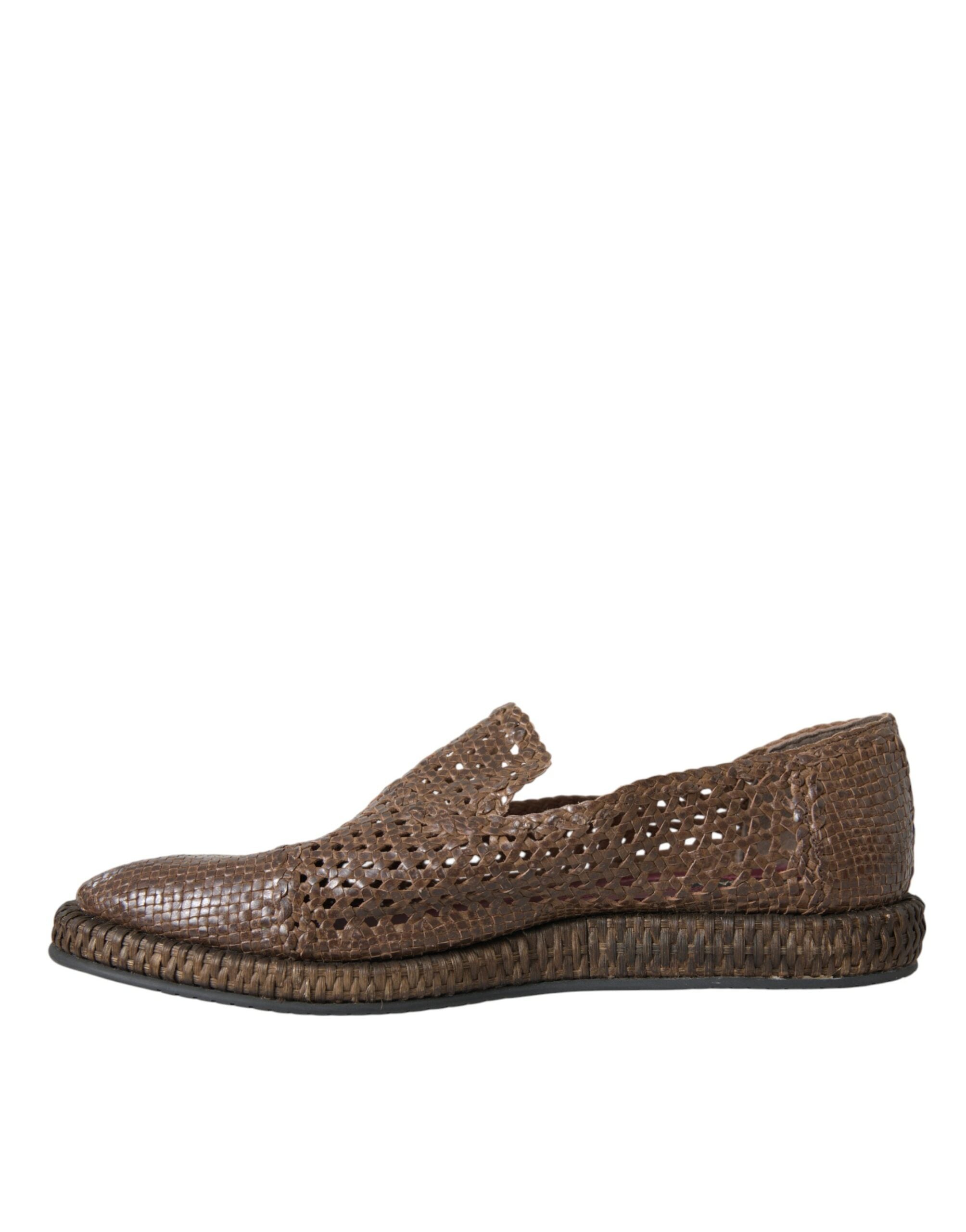 Brown Woven Leather Loafers Casual Shoes - ventzia