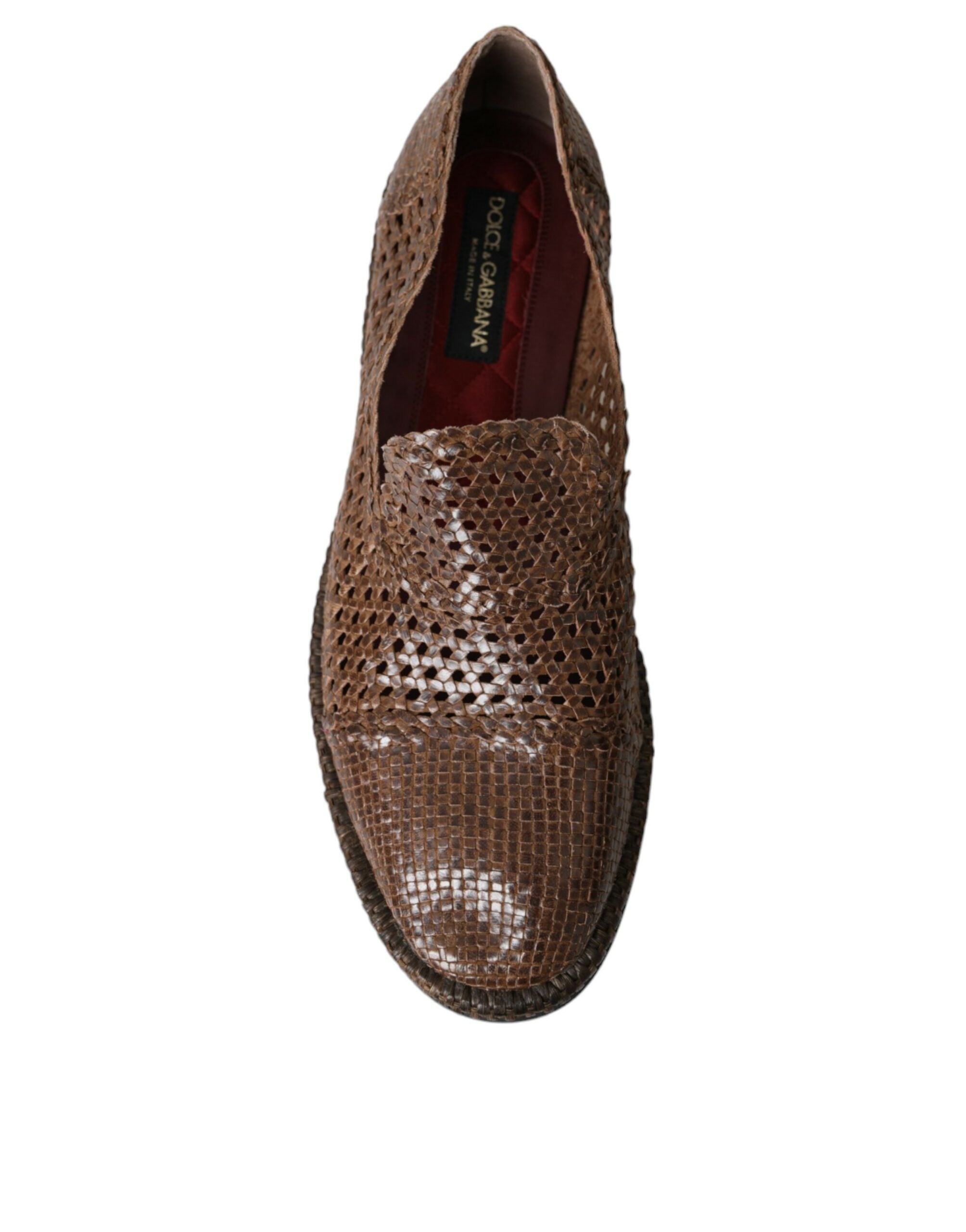 Brown Woven Leather Loafers Casual Shoes - ventzia
