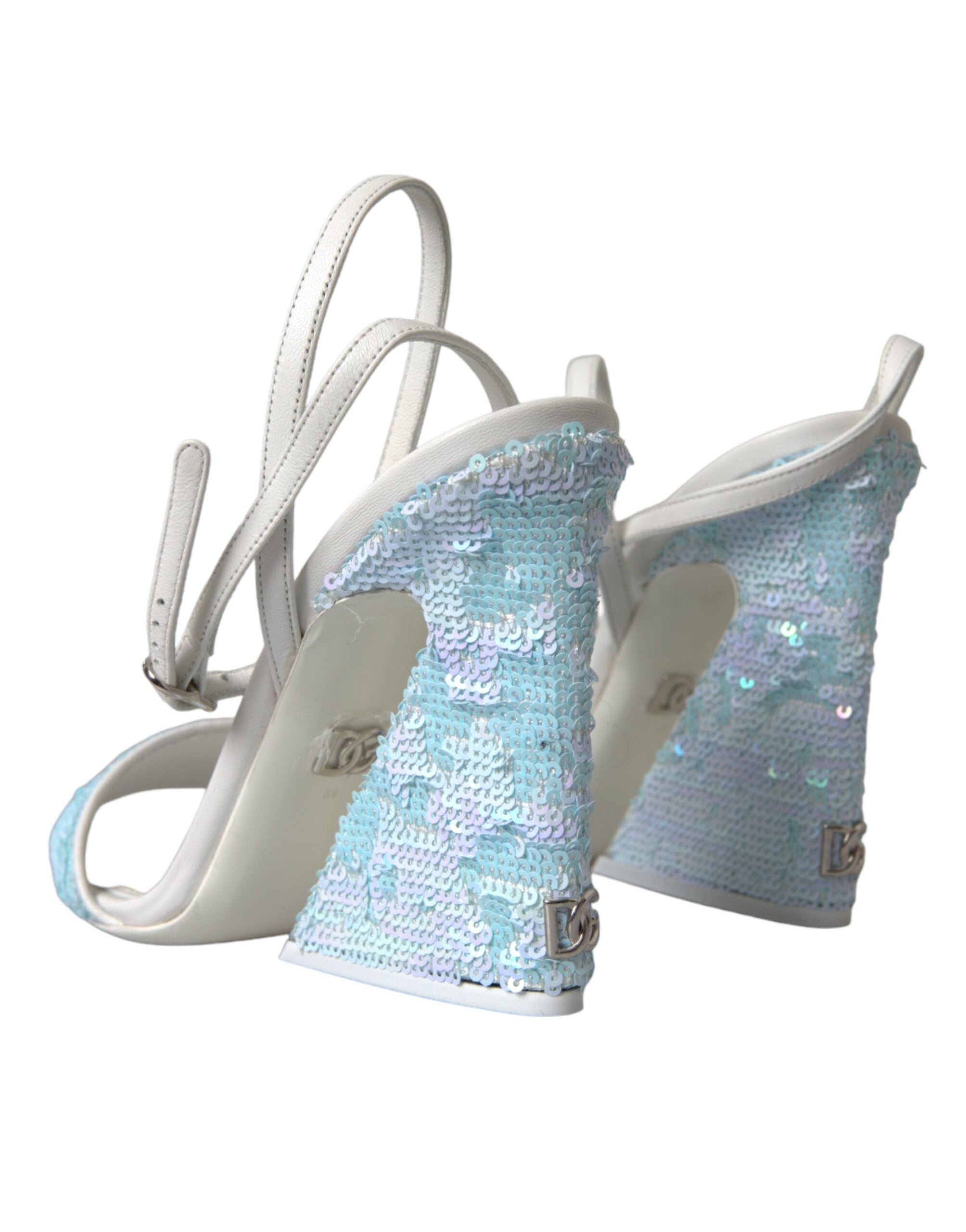 Light Blue Sequin Ankle Strap Sandals Shoes - ventzia